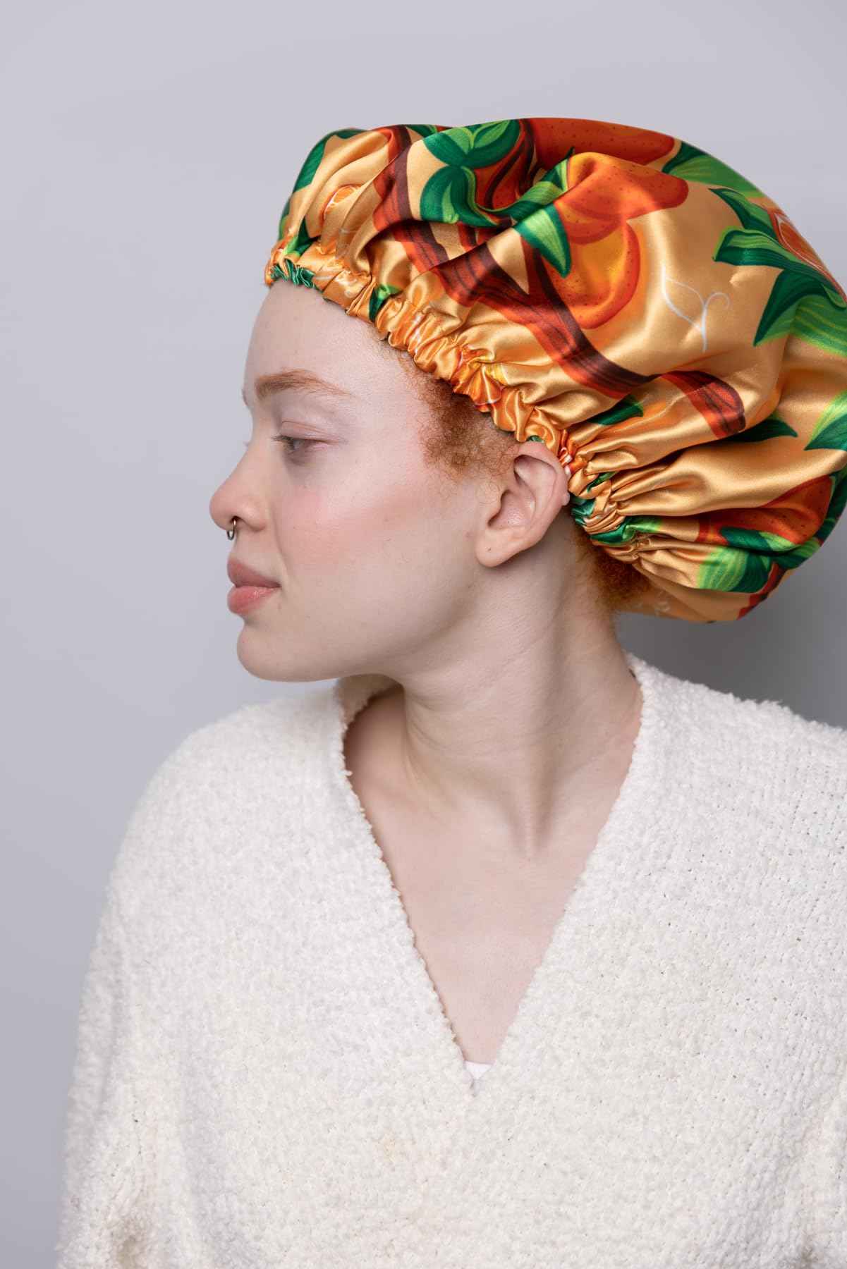 Ecoslay Reversible Satin Hair Bonnet, Strawberry and Orange Print Design, Large (Orange)