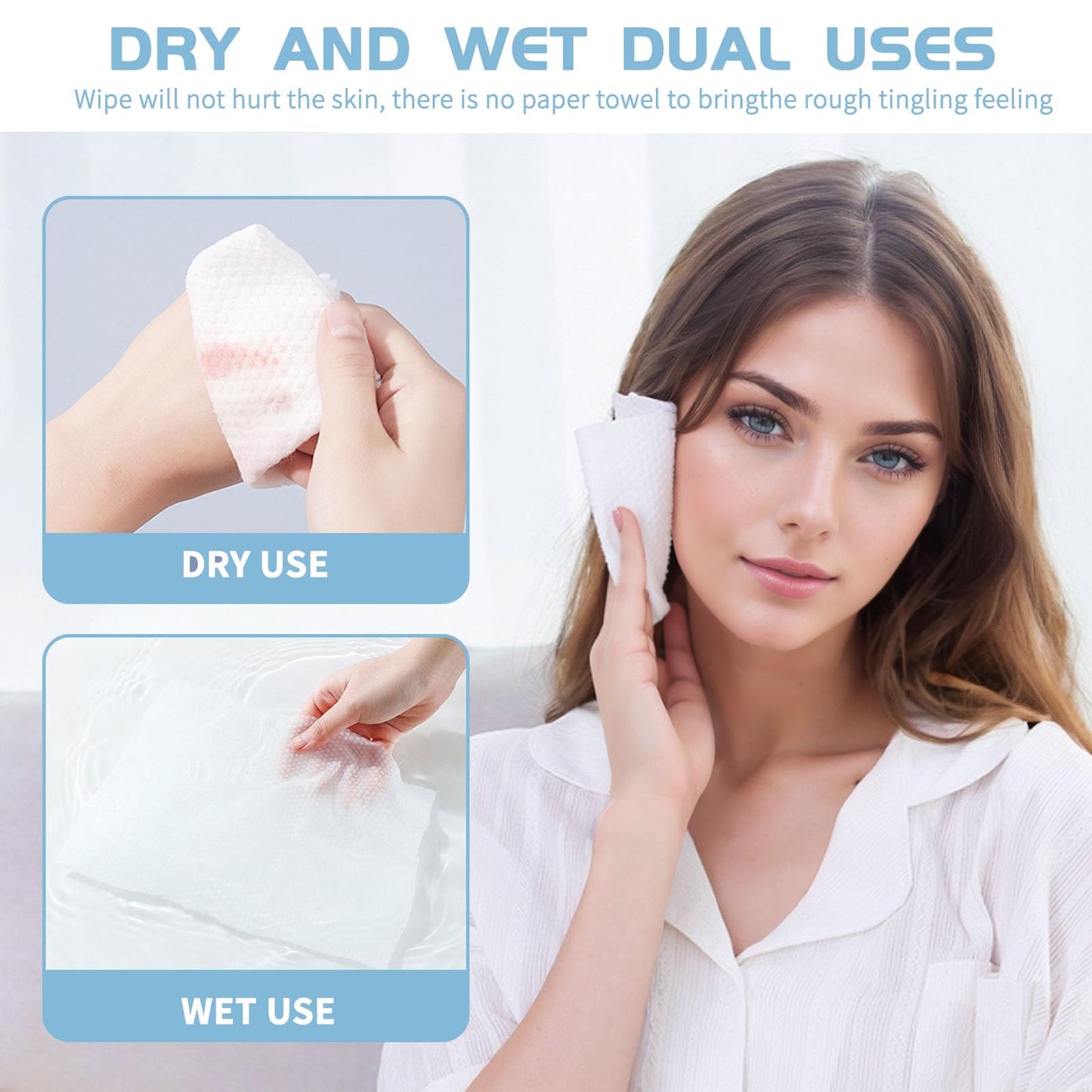 Cotton Facial Dry Wipes 100 Count, Deeply Cleansing Disposable Face Towel Wash Cloth, Multi-Purpose for Skin Care, Make-up Wipes, Face Wipes and Facial Cleansing (2 Pack)