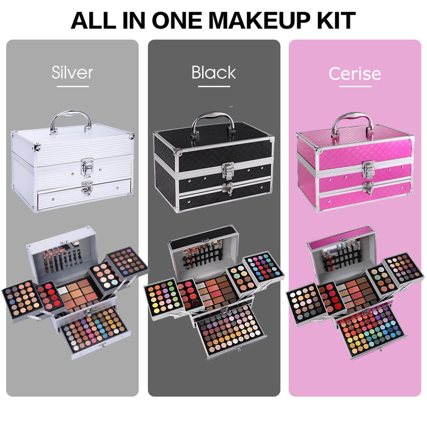 All in One Makeup Gift Set for Women Girls Full Kit, Includes Eyeshadow, Lipstick, Concealer, Highlighter, Eyebrow Powder, Blush, Contour, Lip Liners, Eyeliner, Brushes (Black)