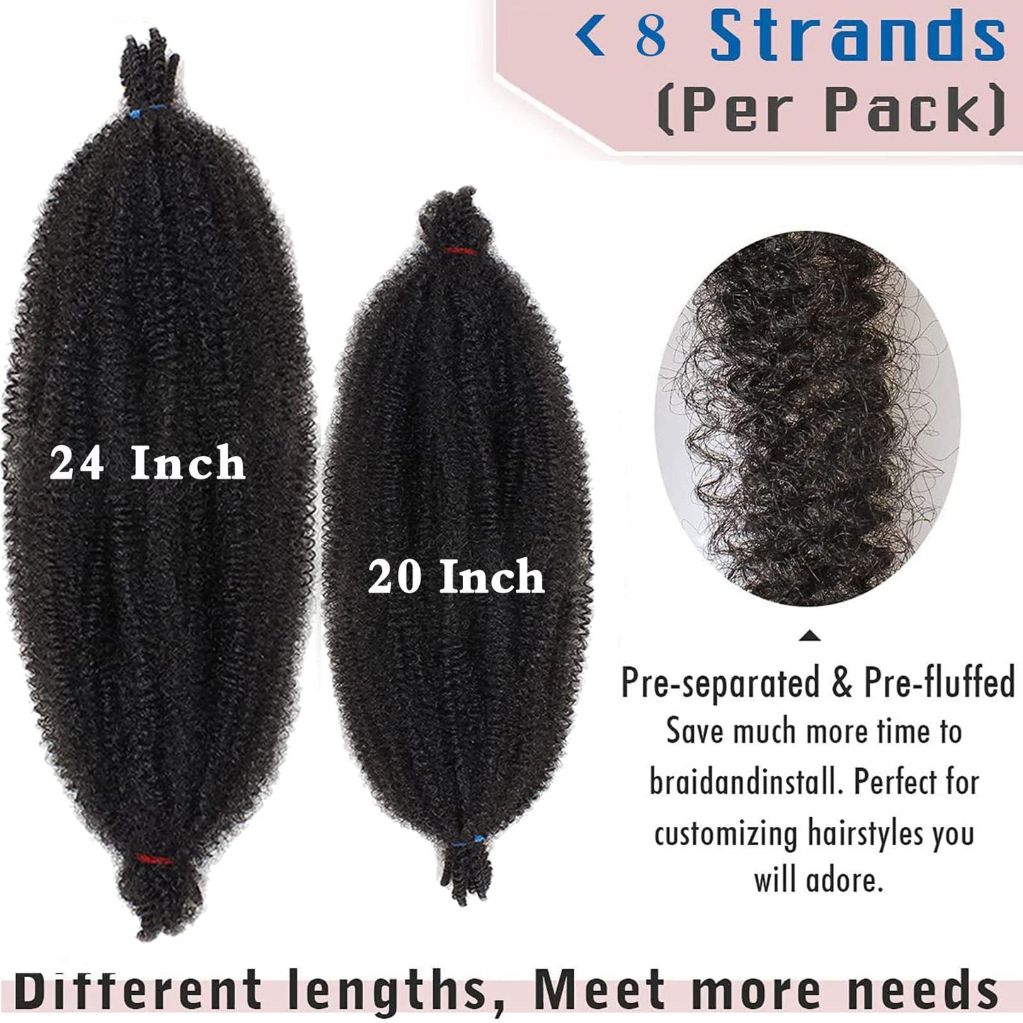 24 Inch Soft Springy Afro Twsit hair 8 Packs Pre-Separated Spring Twist Hair For Distressed Locs Marley Twist Crochet Braiding Hair Synthetic Hair Extension For Black Women (8 Strands/Pack,grey#)