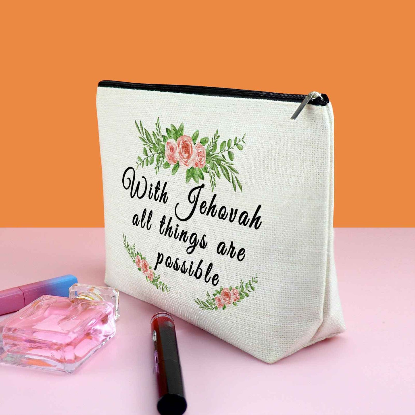 Christian Gift Baptism Gift for Women Jehovah Makeup Bag for Her Motivational Saying Cosmetic Bag Jehovah Witness Present Religious Birthday Easter Present for Friends Wife Sister Zipper Travel Pouch