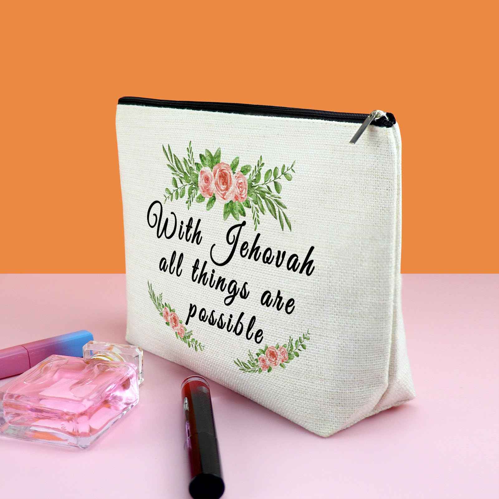 Christian Gift Baptism Gift for Women Jehovah Makeup Bag for Her Motivational Saying Cosmetic Bag Jehovah Witness Present Religious Birthday Easter Present for Friends Wife Sister Zipper Travel Pouch