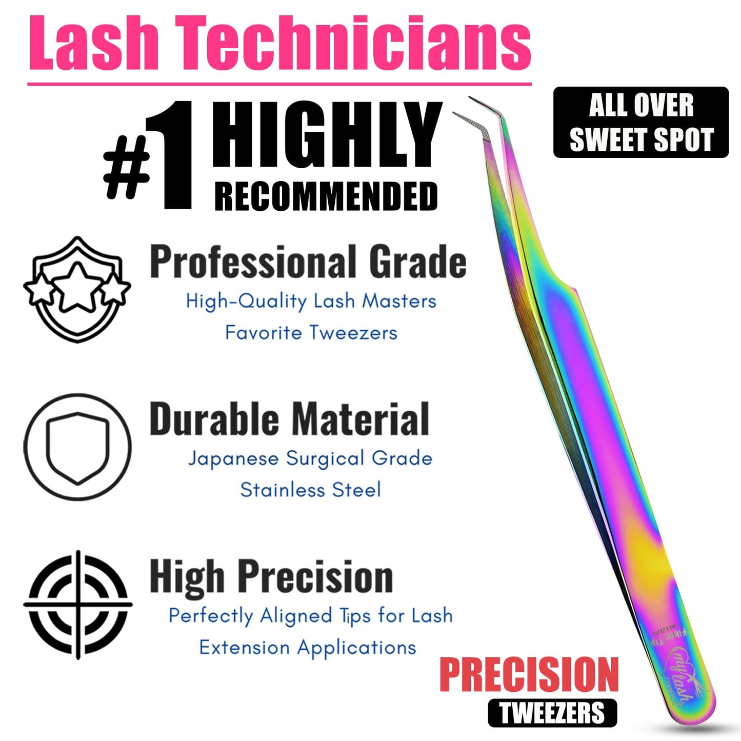 My Lash Tools Lash Tweezers For Eyelash Extension Precision Fiber Tip Lash Tweezers for Eyelash Extensions Curved 45 Degree Volume Tweezers for Women | Pro Stainless Steel Lashing Tweezers (Black)