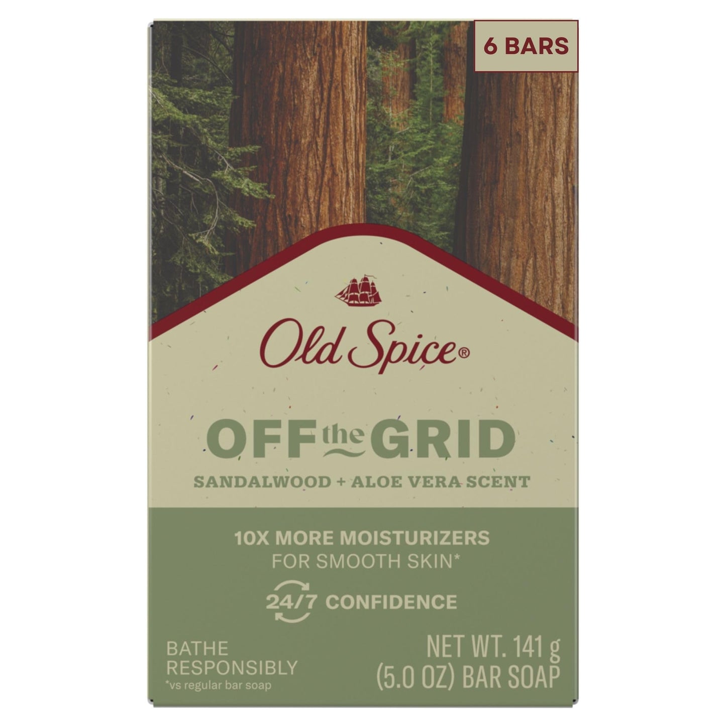 Old Spice Premium Bar Soap, Off the Grid Sandalwood + Aloe Vera Scent, With Plant Based Cleansers, 5.0 oz (Pack of 6)