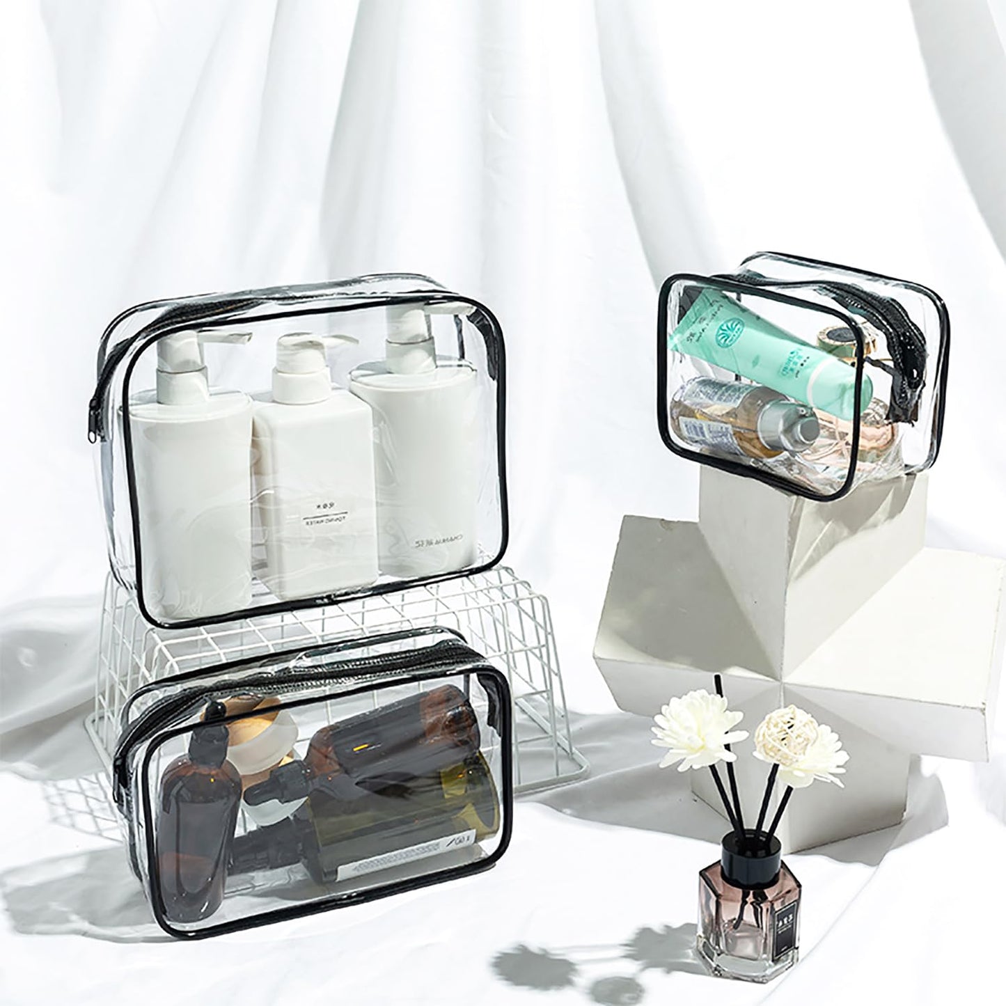 4 Pack Clear Makeup Storage Bag Beach Bag Bogg Bag Accessories whit Hooks Carabiner