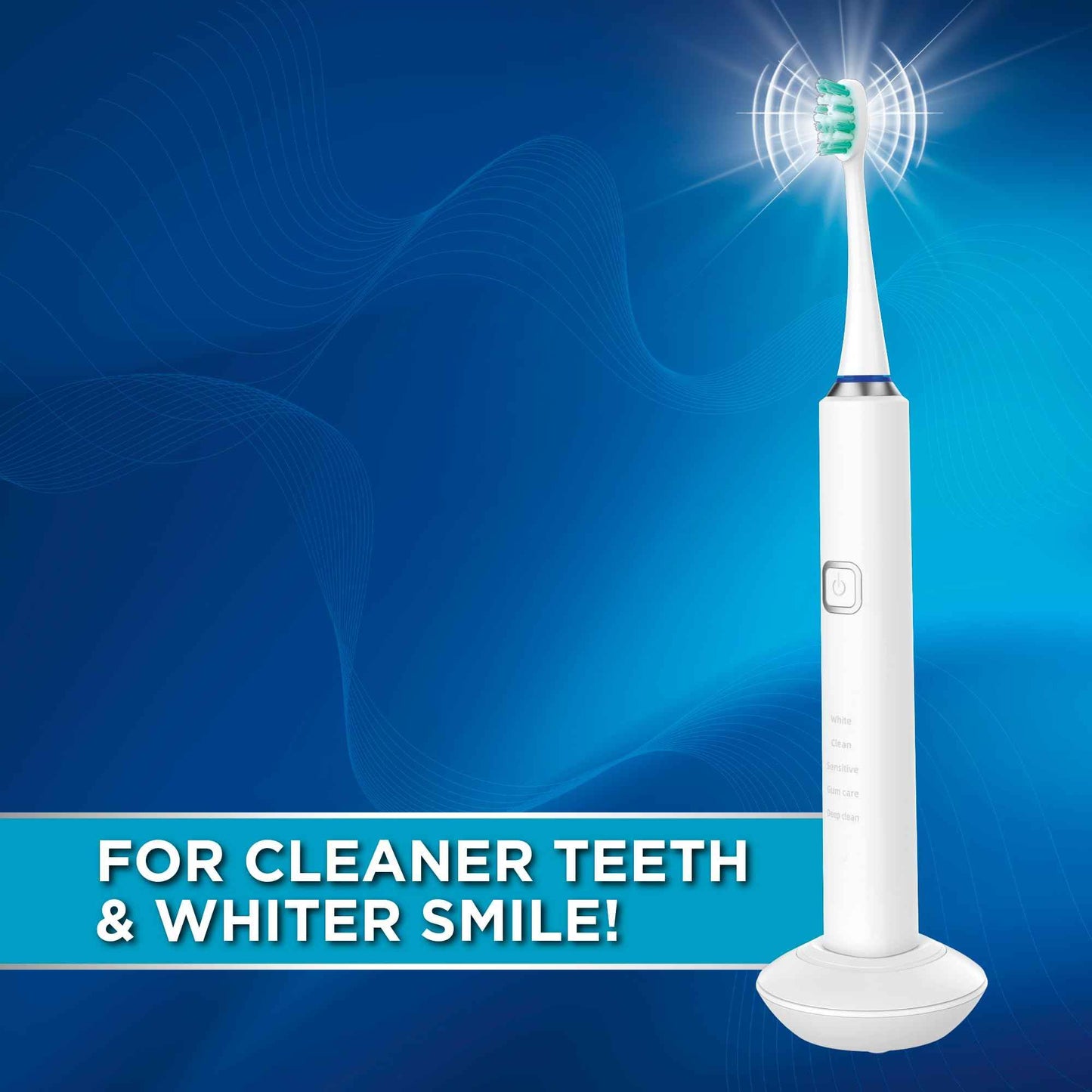 Ontel Miracle Smile Sonic Toothbrush, 40,000 VPM Electric Toothbrush with 5 Cleaning Modes, Includes 6 Brush Heads, USB Dock & Travel Case, Cordless, Water Resistant Rechargeable Toothbrush