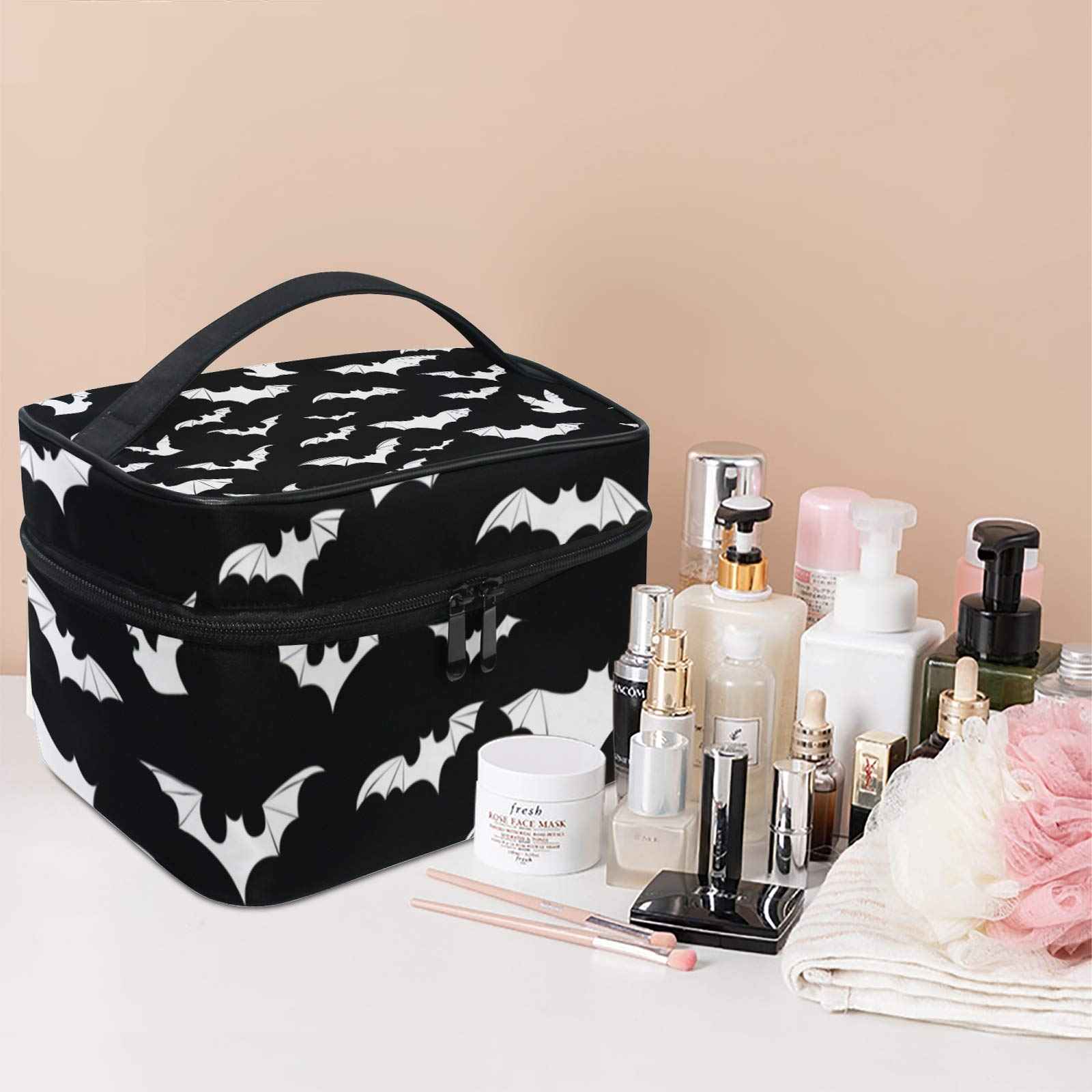 9CH Goth Travel Makeup Bag - Bats Cosmetic Bags Large Make up Organizer Portable Toiletry Bags Train Cases for Women Cosmetics