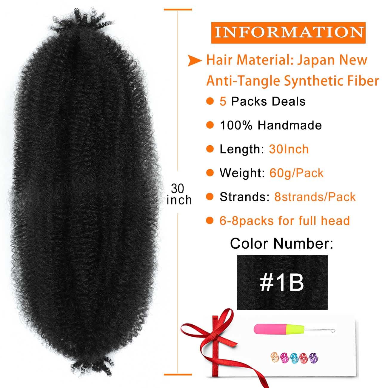 350 Afro Twist Hair 30 Inch 5 Packs Long Ginger Springy Afro Twist Hair For Distress Locs Crochet Hair Synthetic Marley Twist Braiding Hair Locs Wrapping Hair Extension (30 Inch, 5Packs, 350#)