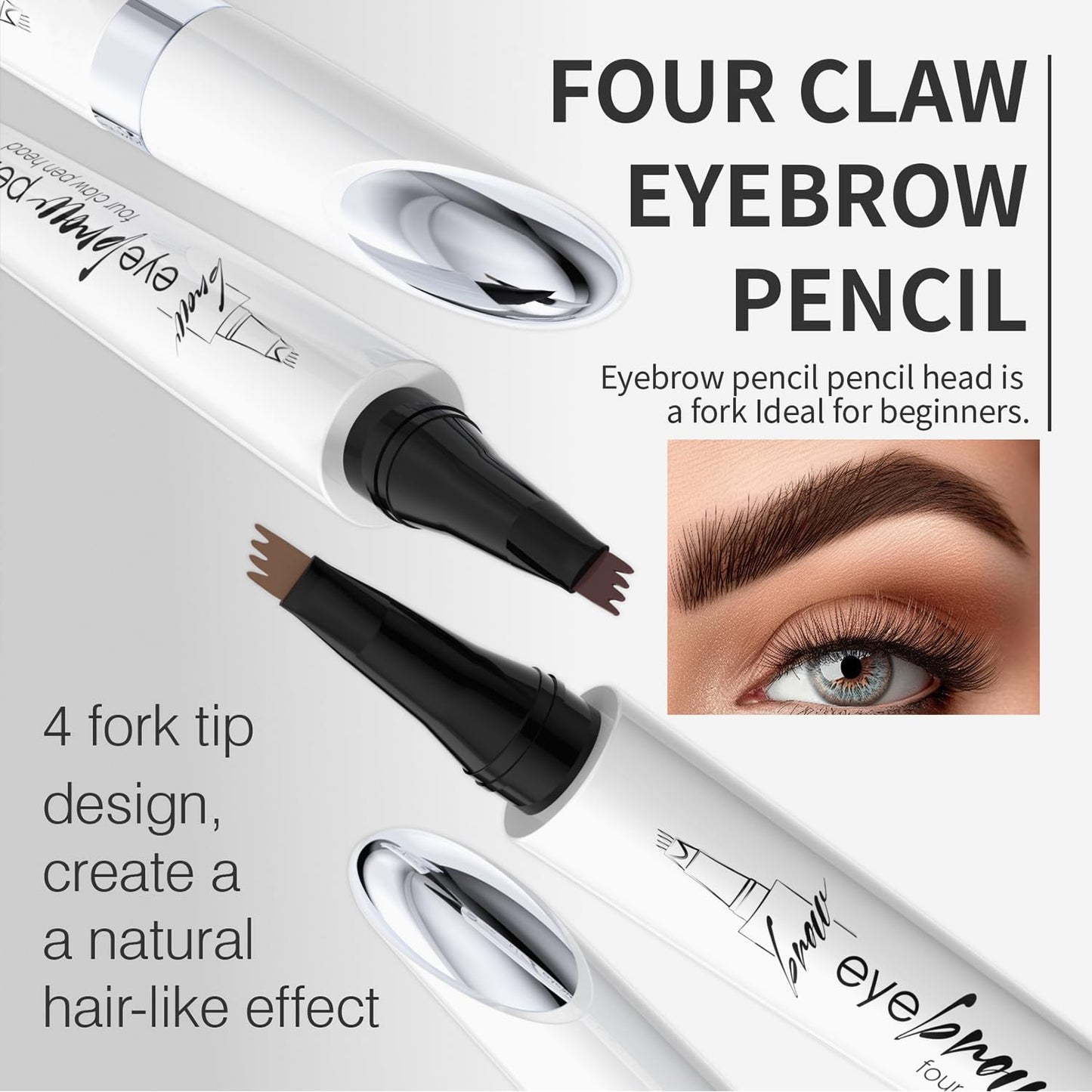 Kolvoii Microblading Eyebrow Pencil, 2024 New Eyebrow Tattoo Pencil, 3D Waterproof 4 Fork Tip Magic Eyebrow Pen, Natural Makeup Fine Stroke Long-Lasting Eyebrow Pencil Stay on All Day (Light Brown)