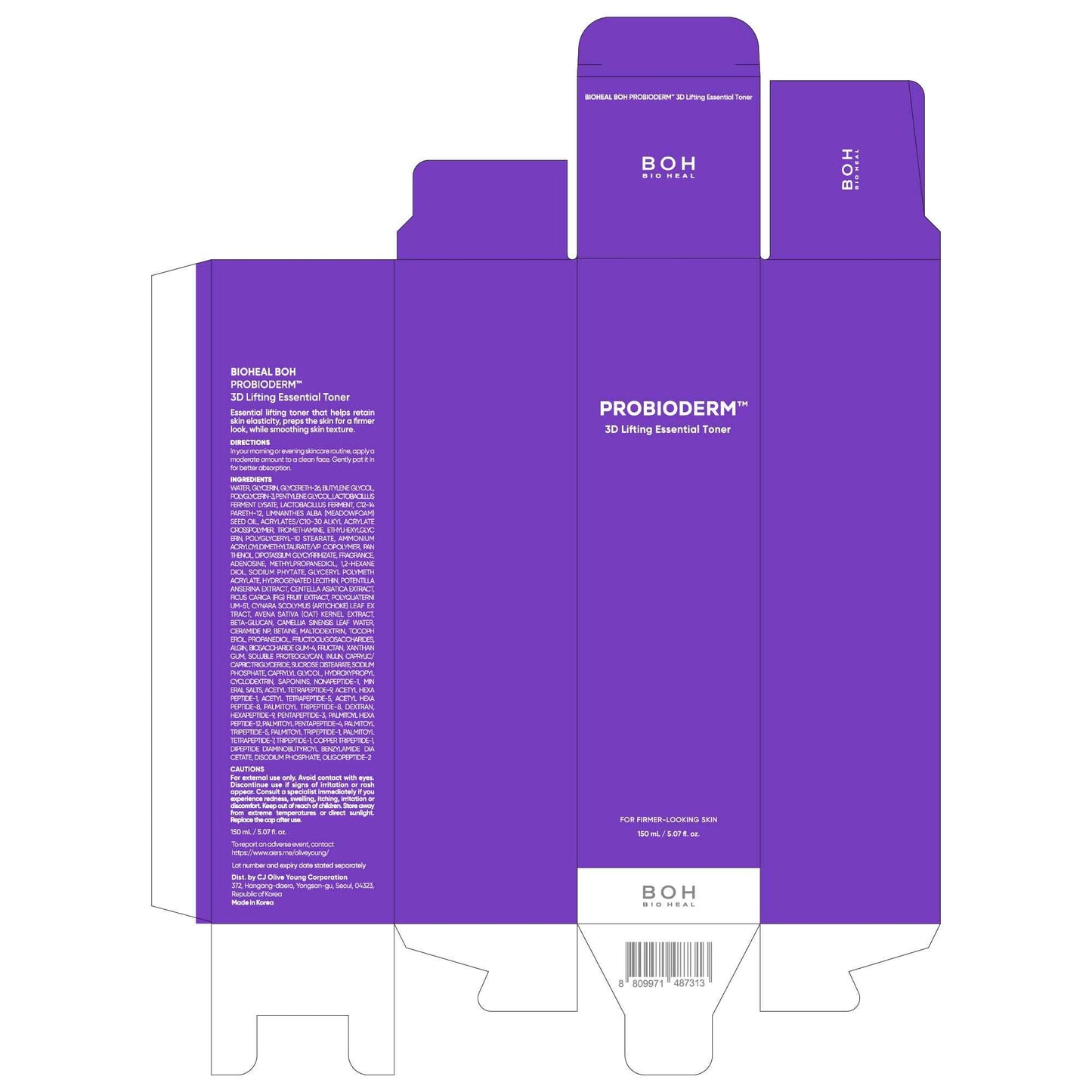 BIOHEAL BOH Probioderm 3D Lifting Essential Toner 5.07 fl oz (150 ml) | Hydrating & Lifting Face Toner with 17-Peptide Complex for Firmness & Elasticity