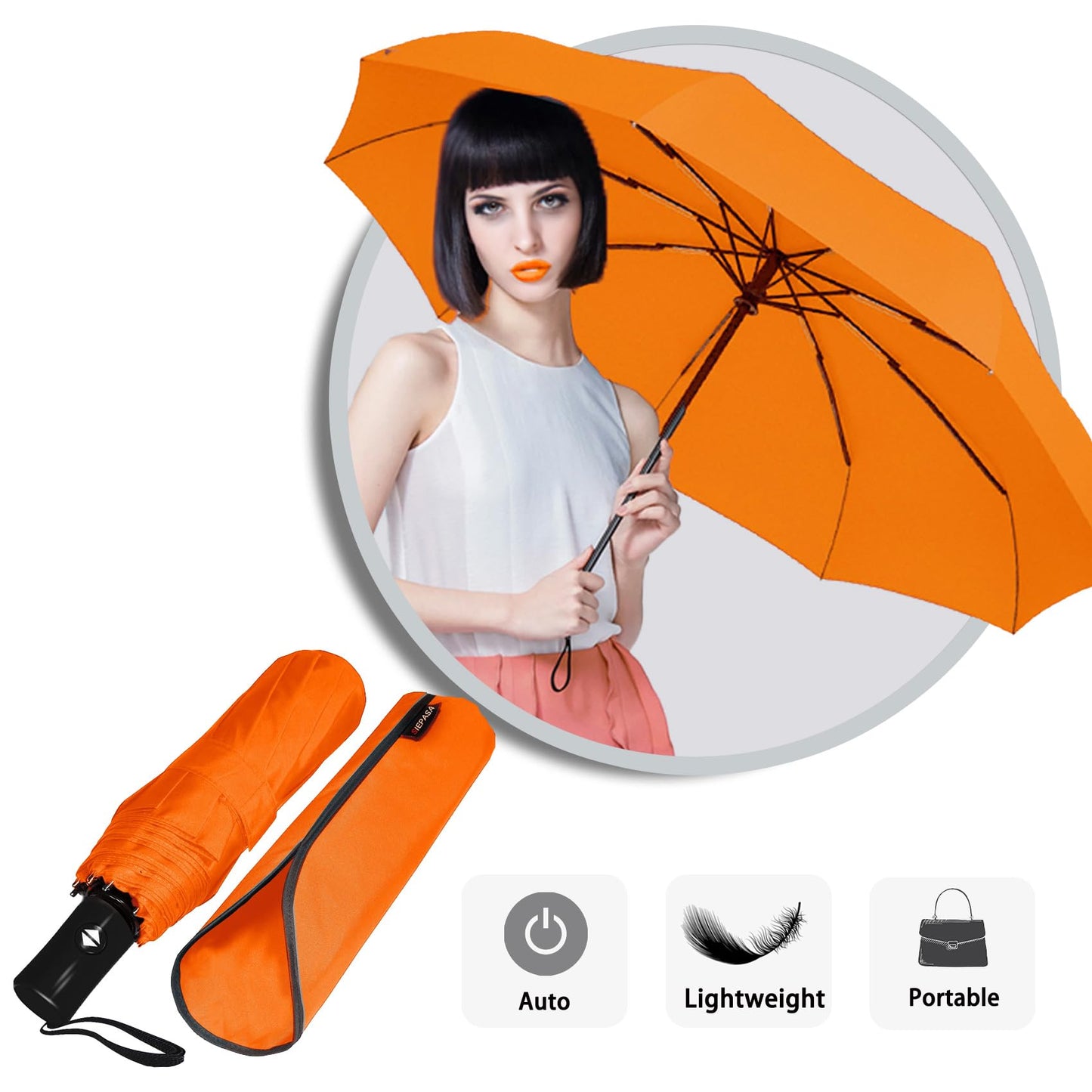 SIEPASA Windproof Travel Compact Umbrella-Automatic Umbrellas for Rain-Compact Folding Umbrella, Travel Umbrella Compact, Small Portable Windproof Umbrellas for Men Women Teenage. (Orange)