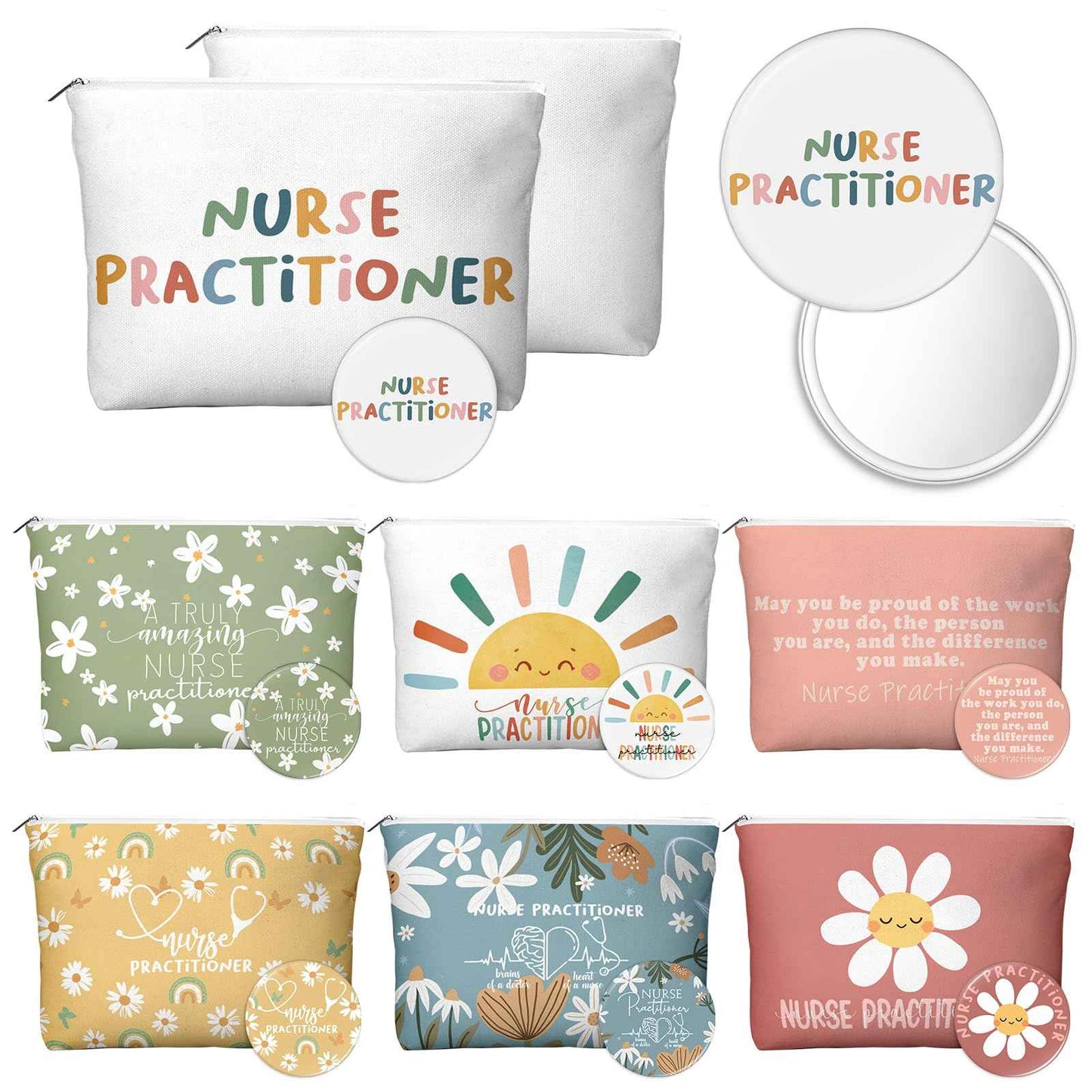 SilTriangle 21 Set Christmas Nurse Gifts Nurse Practitioner Gifts for Women Bulk Medical Cosmetic Bags Compact Mirrors Canvas Makeup Bag Nurses Gift for Employee Team Staff