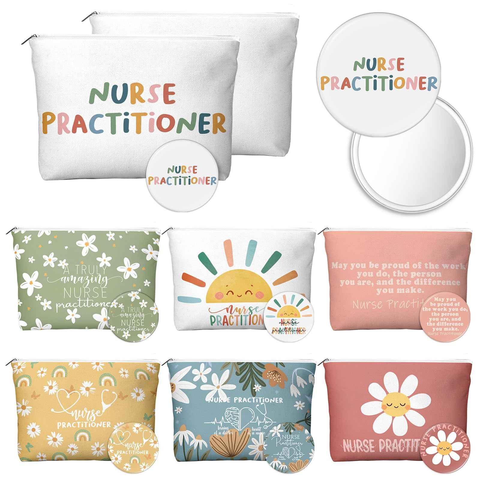 SilTriangle 21 Set Christmas Nurse Gifts Nurse Practitioner Gifts for Women Bulk Medical Cosmetic Bags Compact Mirrors Canvas Makeup Bag Nurses Gift for Employee Team Staff