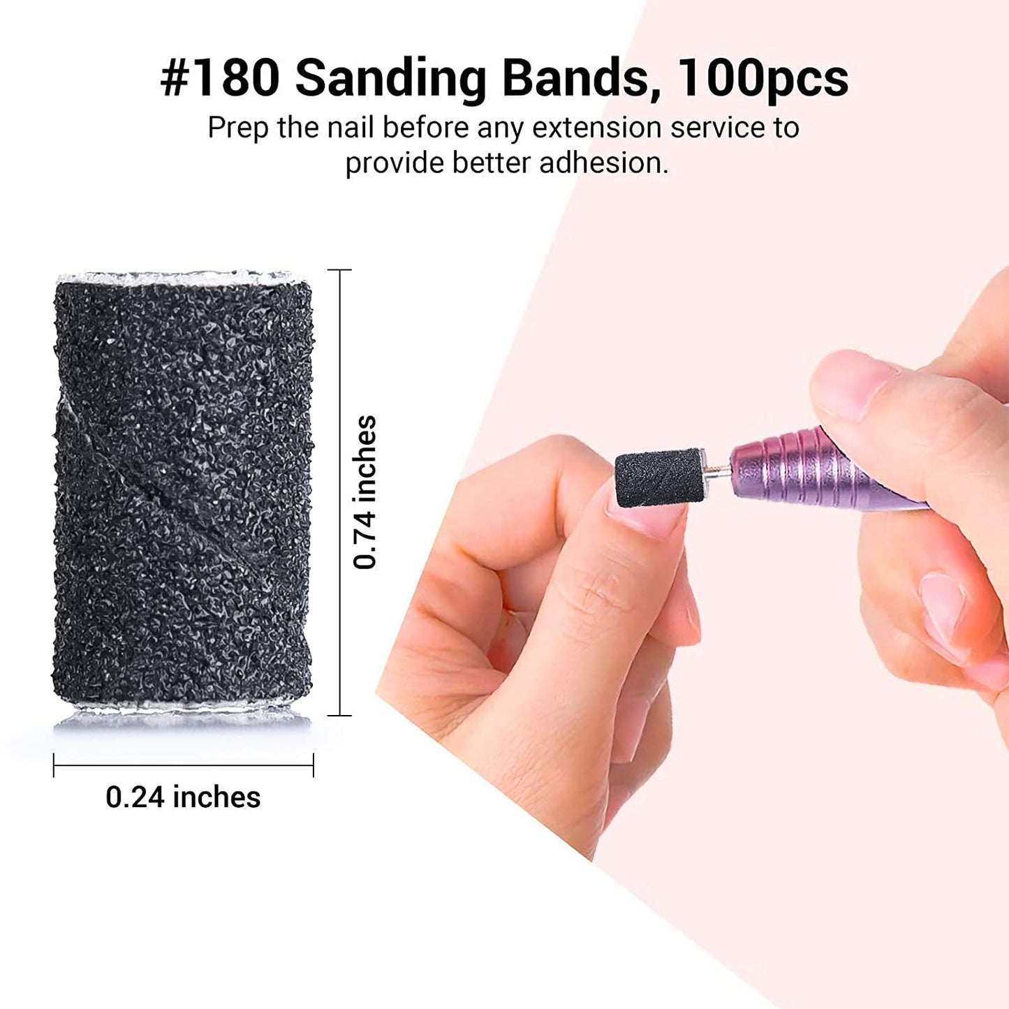 MelodySusie 300 Pcs Professional Sanding Bands with Mandrel for Nail Drill, 80 Coarse, 120 Medium, 180 Fine Grit EFile Sand Piece Nail Drill Bits Set for Acrylic Nails Manicures and Pedicures