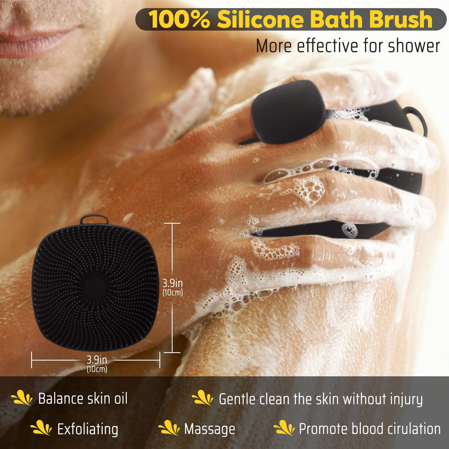 Silicone Body Scrubber For Men, New Upgrade Richer Foam And Effective Cleaning, Premium Silicone Scrubber With Ergonomic No-Slip Handle, Long-Lasting & Easy To Clean, Body Exfoliator Scrubber for Men
