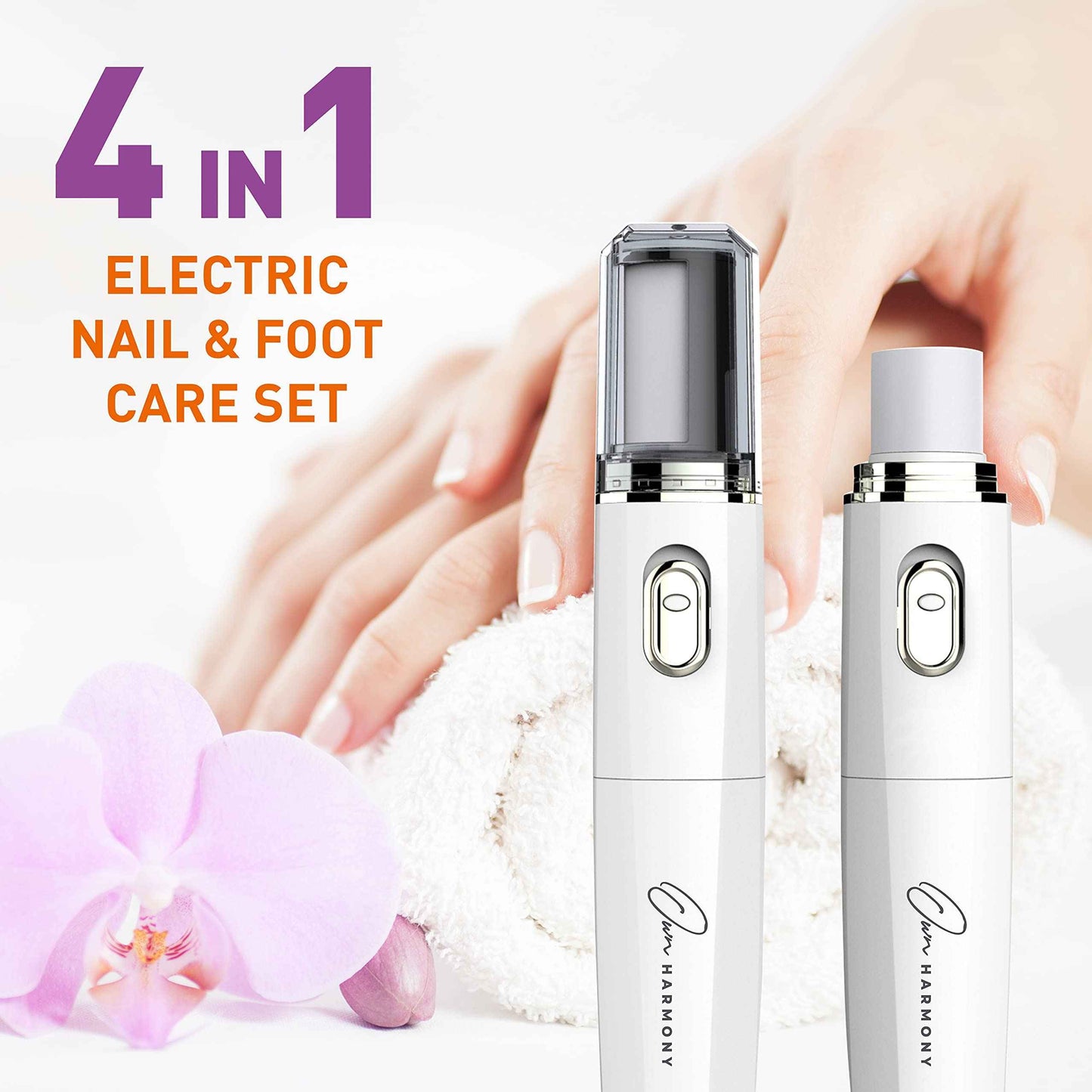 Own Harmony Electric Nail Buffer with Callus Remover Foot Care and 12 Rollers Bundle: Manicure Pedicure Tools Shine Kit - Best Electronic Mani Pedi Polisher Set to Buff, Polish, File Thick Toenails
