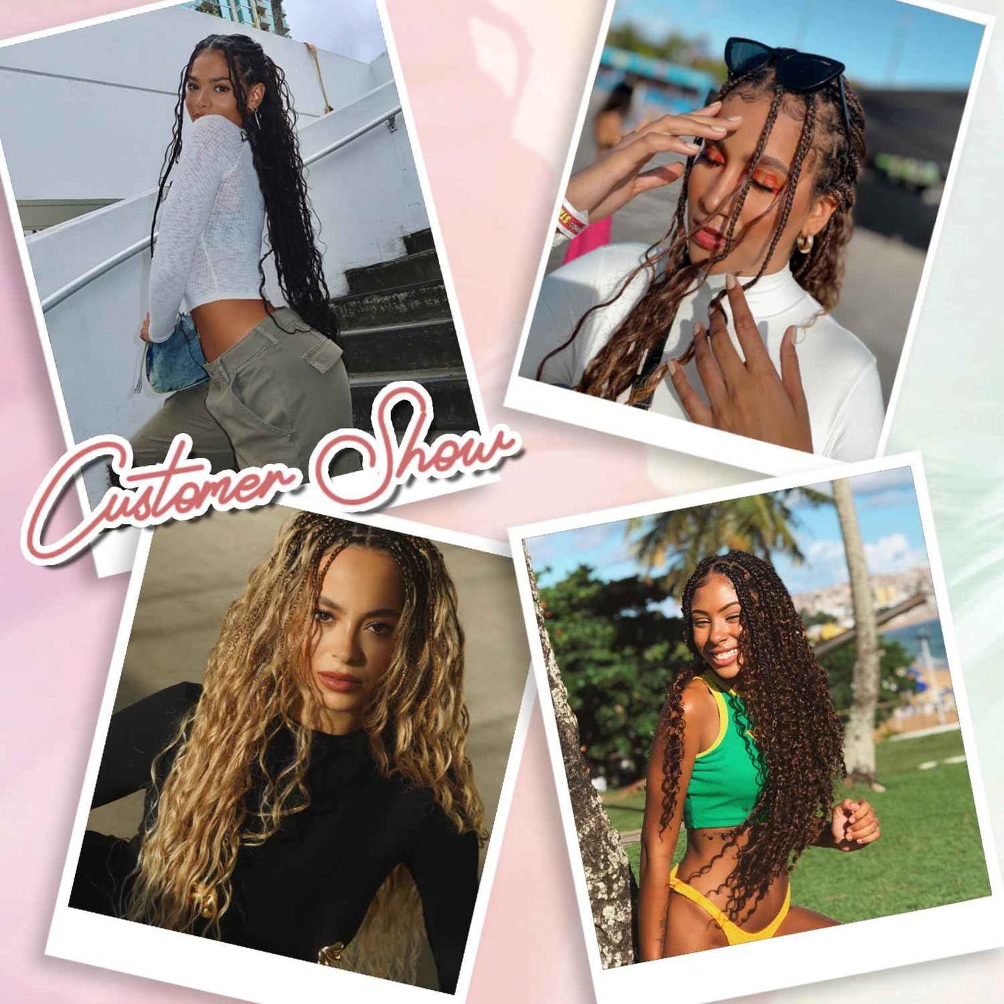 Eeanno Goddess Box Braids Crochet Hair 24 Inch 7 Packs Ombre Burgundy Boho Hair for Women Pre Looped Crochet Box Braids with Curly Ends, TIB/BUG