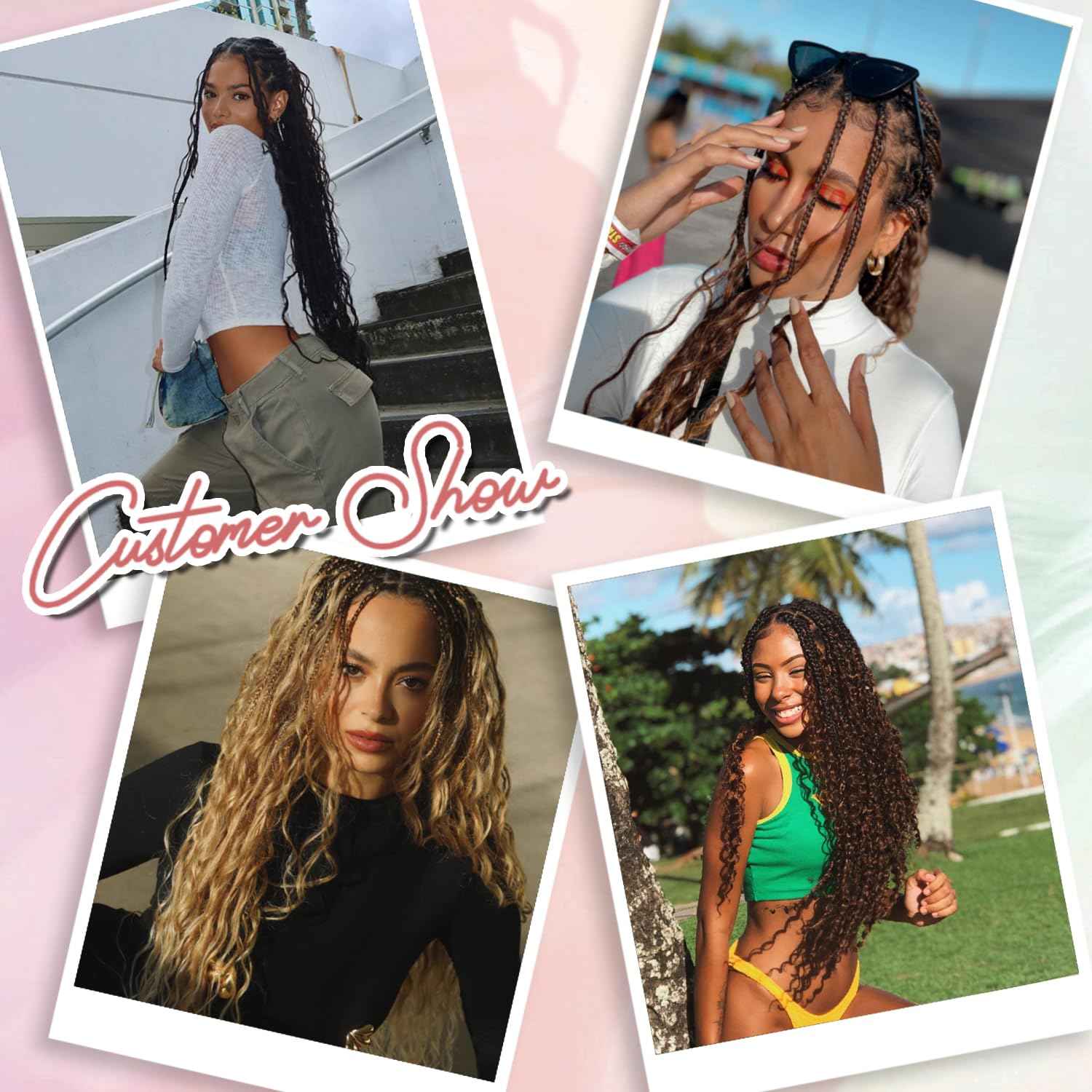 Eeanno Goddess Box Braids Crochet Hair 24 Inch 7 Packs Ombre Burgundy Boho Hair for Women Pre Looped Crochet Box Braids with Curly Ends, TIB/BUG