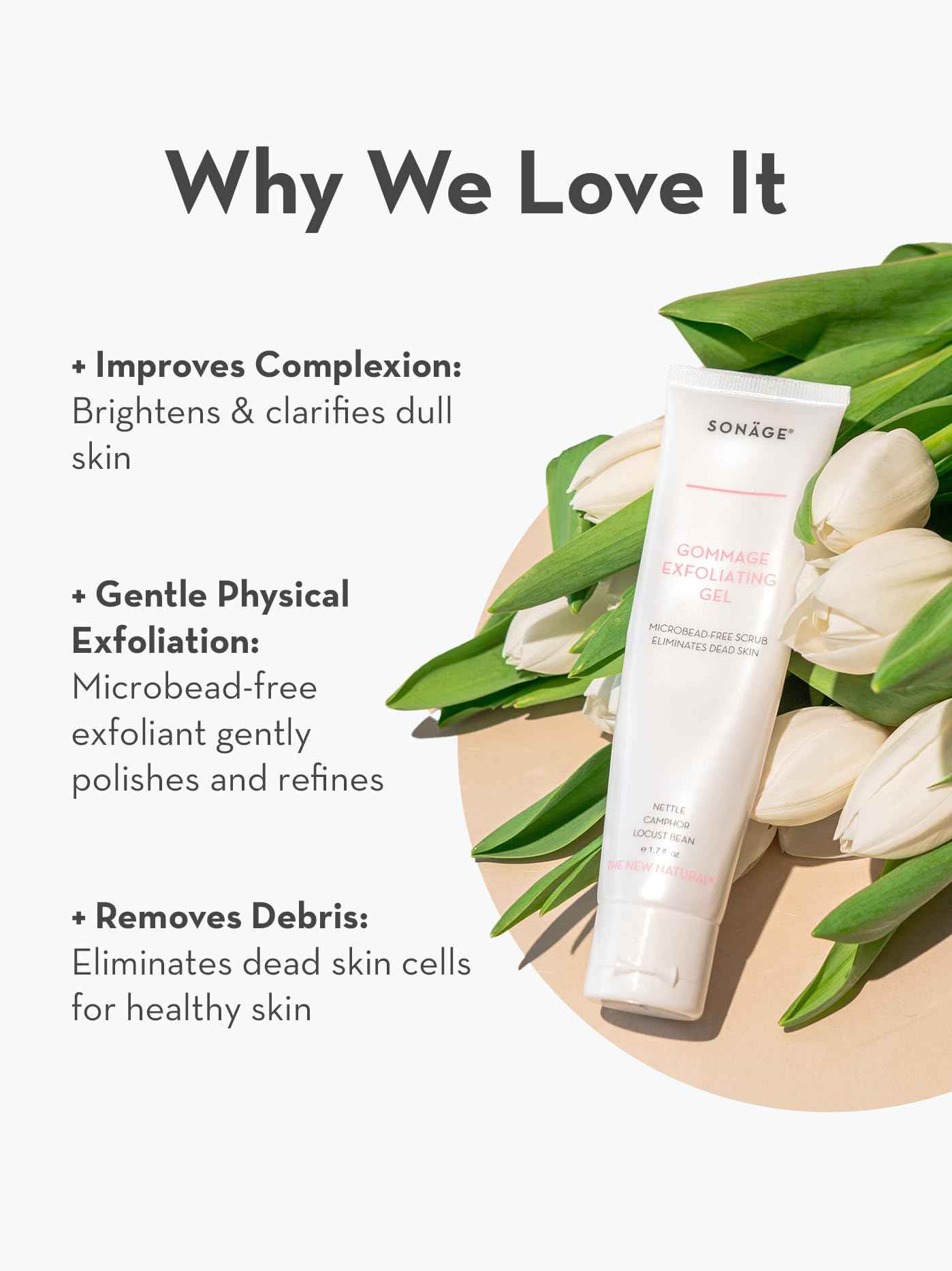 Sonage Gommage Exfoliating Gel – Gentle Gommage Exfoliant for Face | Facial Peeling Gel Removes Dead Skin, Brightens & Smooths | Non-Abrasive Face Exfoliant Scrub | Clean, Vegan Skincare (50 ml)