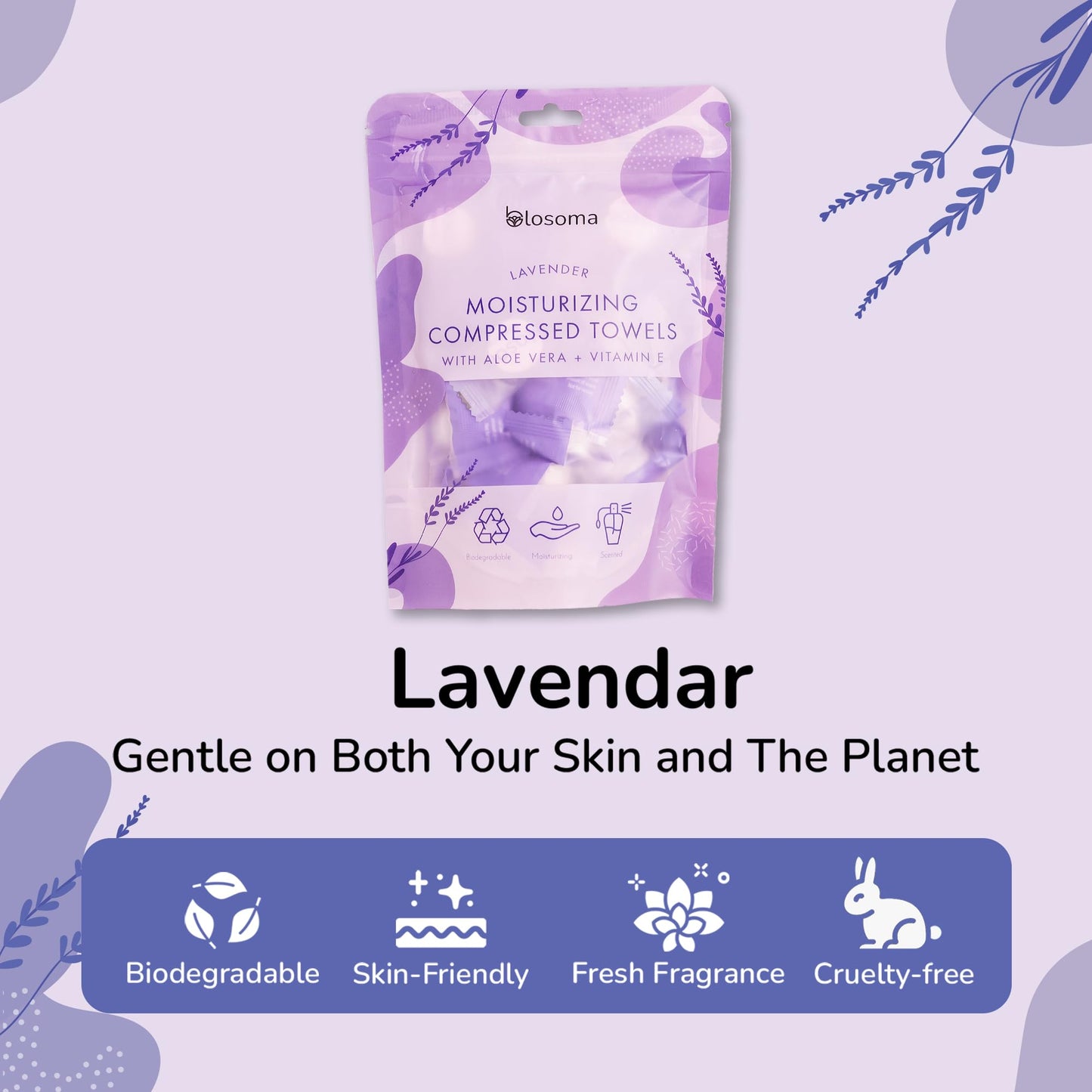 Lavender Moisturizing Compressed Towel, Disposable Mini Tablets Cotton Coin Tissue, Water Activated Rejuvenating Towels for Travel, Camping, Gym, Home Portable Hand Wipe (Pack of 50)