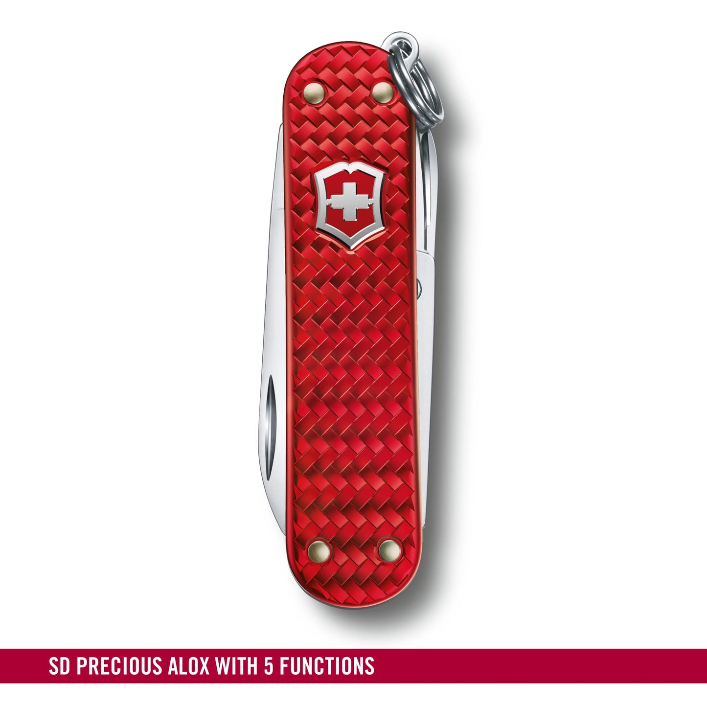 Victorinox Classic SD Precious Alox Swiss Army Knife, Compact 5 Function Swiss Made Pocket Knife with Small Blade, Screwdriver and Key Ring - Iconic Red