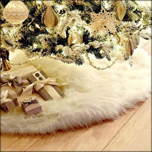 AOGU 72 Inch Faux Fur Christmas Tree Skirt White Plush Skirt for Merry Christmas Party Christmas Tree Decoration