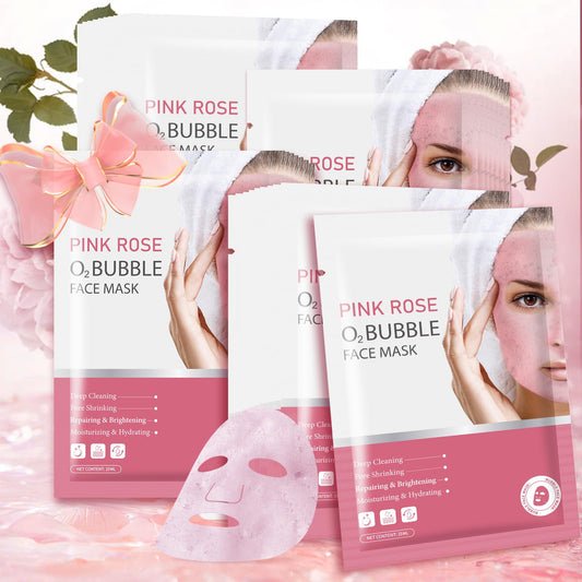 IREV 10 Pack Pink Rose O2 Bubble Face Masks Sheet, Bubble Facial Mask, Foaming Face Mask, Purifying Facial Mask for Acne and Pores, Moisturizing Spa Face Masks Skincare Gifts