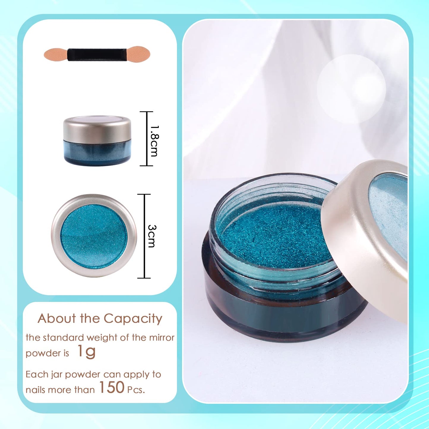 Laza Chrome Nail Powder Mirror Effect Metallic Dust Holographic Glitter Glazed Manicure Decoration Reflective Pigment for DIY Gel Polish Nail Art, Resin Craft, Gifts - Lake Blue