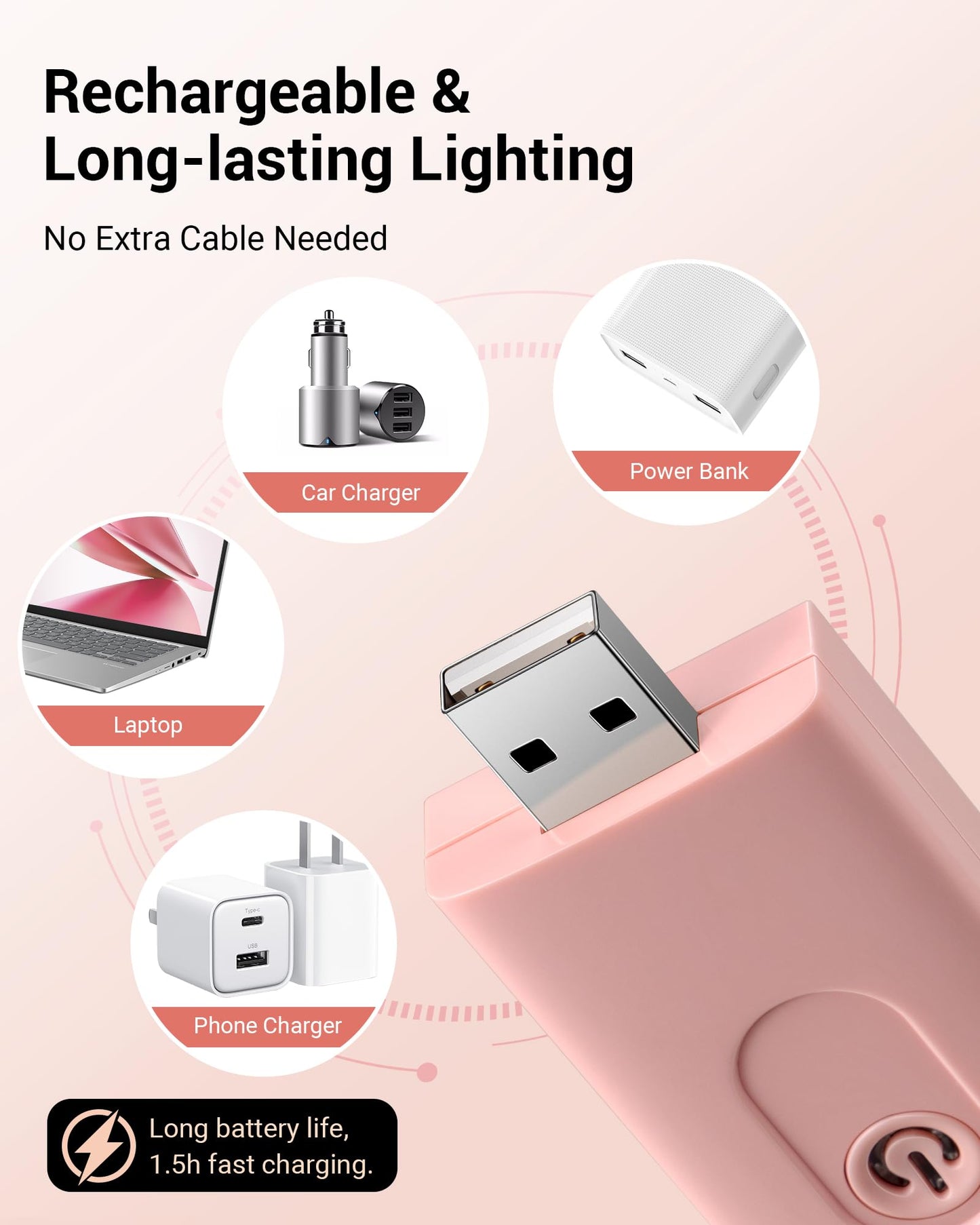 DEWENWILS USB Rechargeable Book Light, LED Clip on Reading Lights for Books in Bed at Night, Portable Bookmark Lamps, Warm White, Brightness Adjustable, Perfect for Bookworms, Kids (Light Pink)