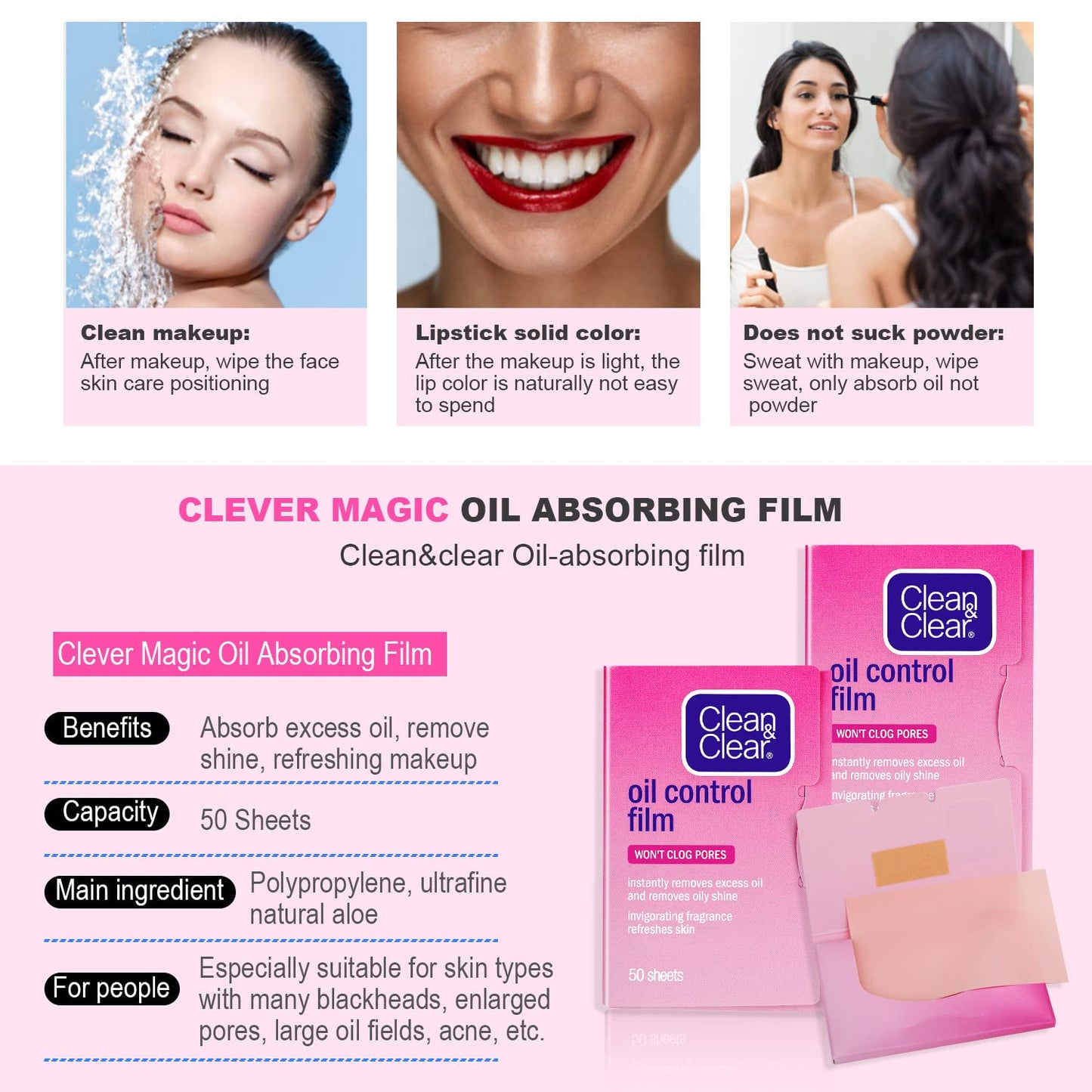 Oil Control Film Replacment for Clean & Clear Oil-absorbing Sheets 100 Sheets (Grapefruit Fragrance) Oil Blotting Sheets for Face,9% Larger,Makeup Friendly Handy Face Blotting Paper for Oily Skin