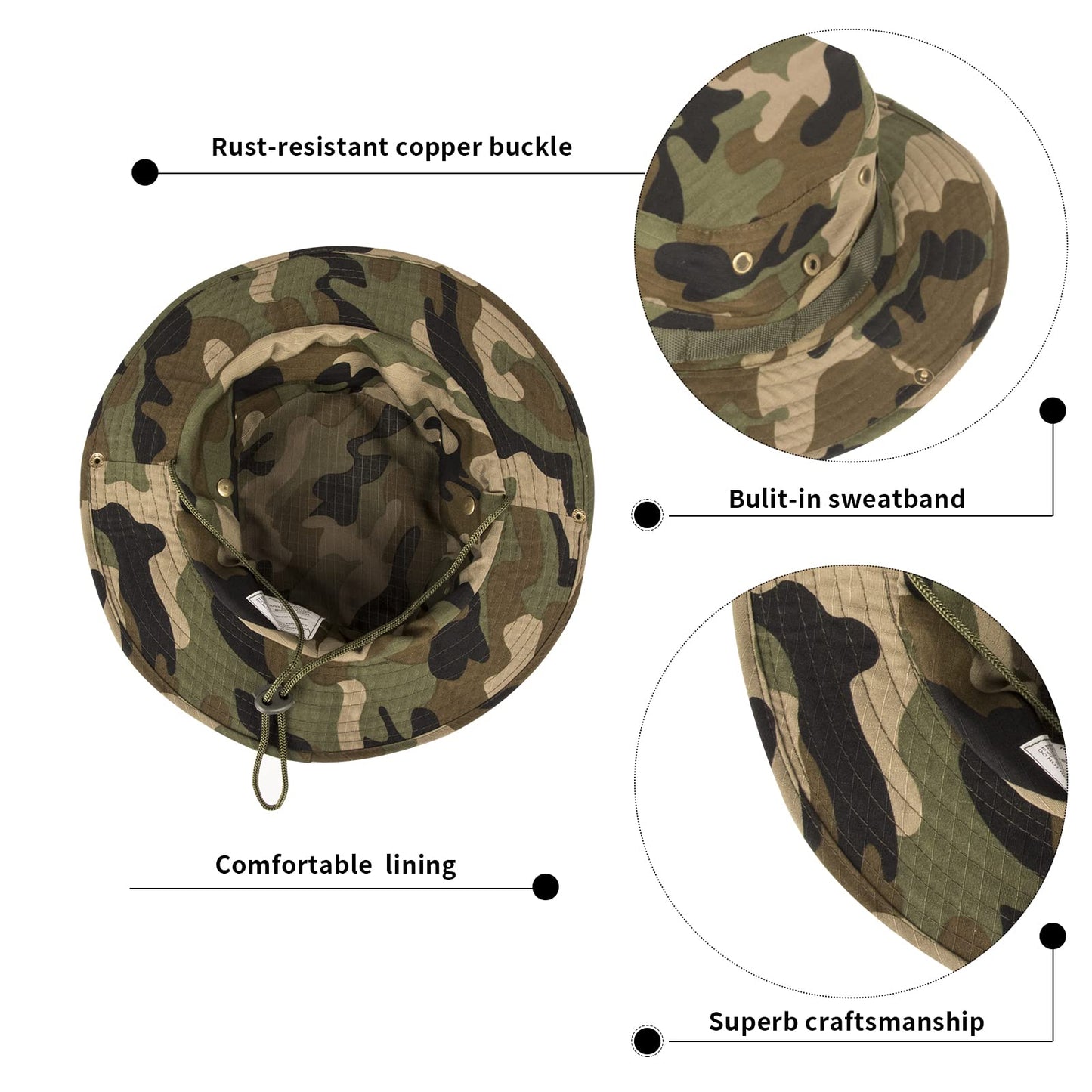 Sun Hats for Men Women Bucket Hat UPF 50+ Boonie Hat Foldable UV Protection Hiking Beach Fishing Summer Safari(1pack-Jungle Camo)