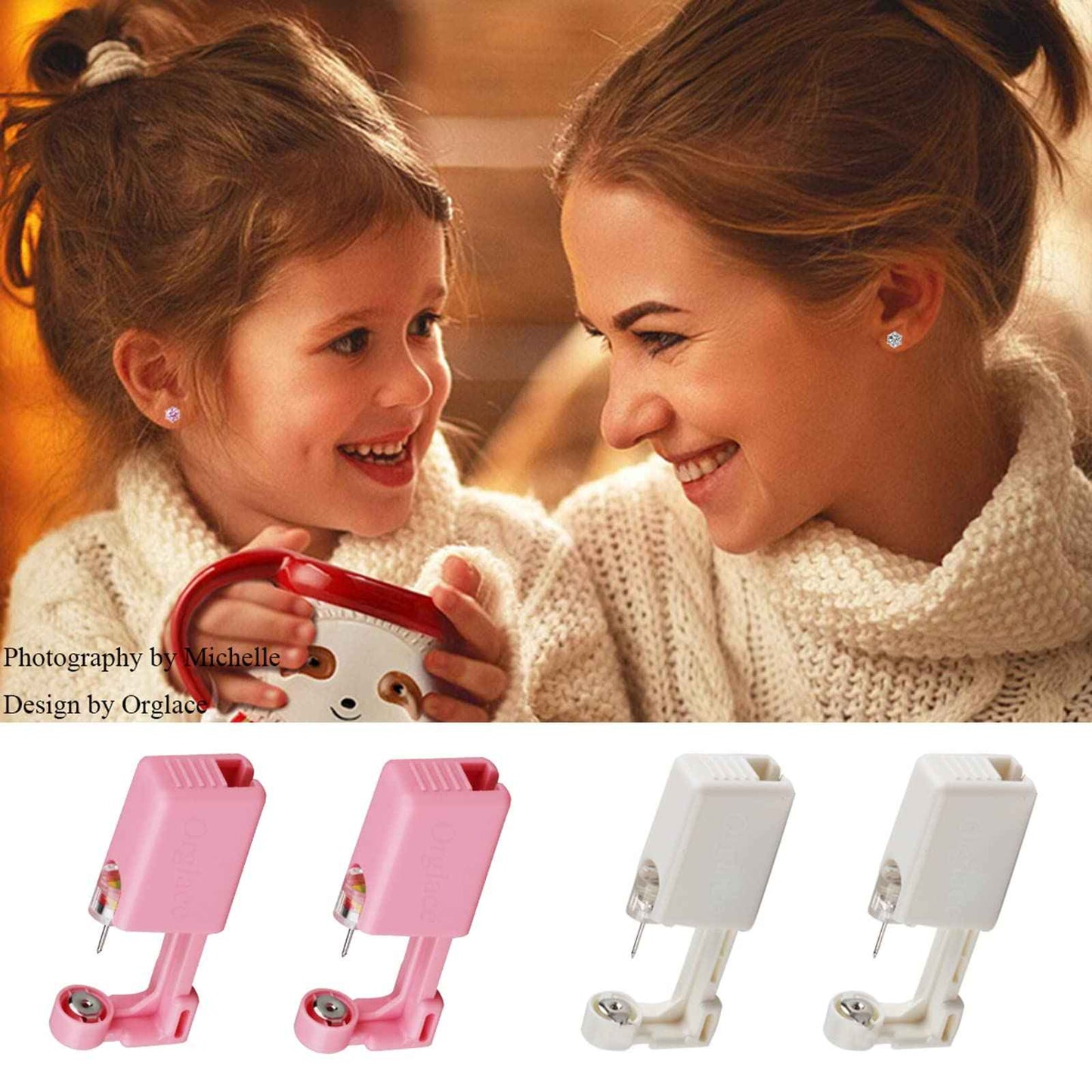 Orglace Ear Piercing Kit Disposable Self Ear Piercing Kit Safety 4 Pack Ear Piercing Gun Kit Tool with 5mm Earring Studs