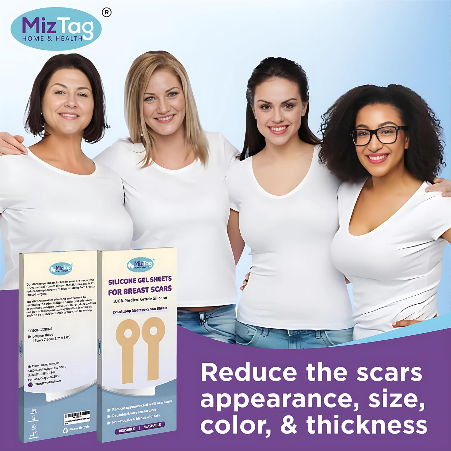 Breast Silicone scar sheets - Silicone scar sheets for surgical scars - Comfortable under Post op Bra (2PCS)