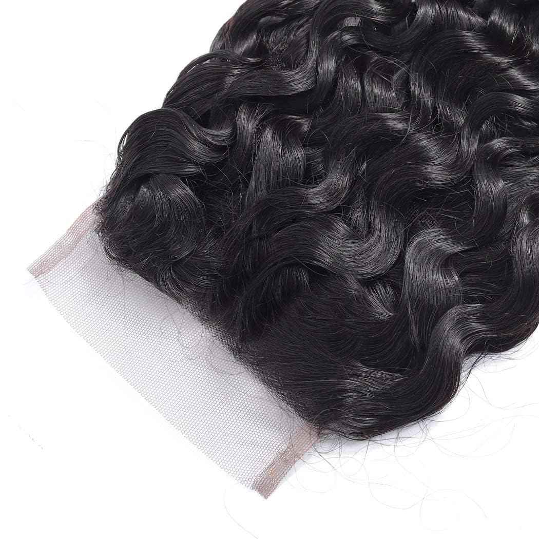 QTHAIR Water Wave HD Lace Closure 16A 4x4 Swiss Lace Closure Free Part Closure Wet and Wavy Human Hair Closure 20" Natural Color 150% Density Unprocessed Curly Closure Human Hair Lace Frontal Closure