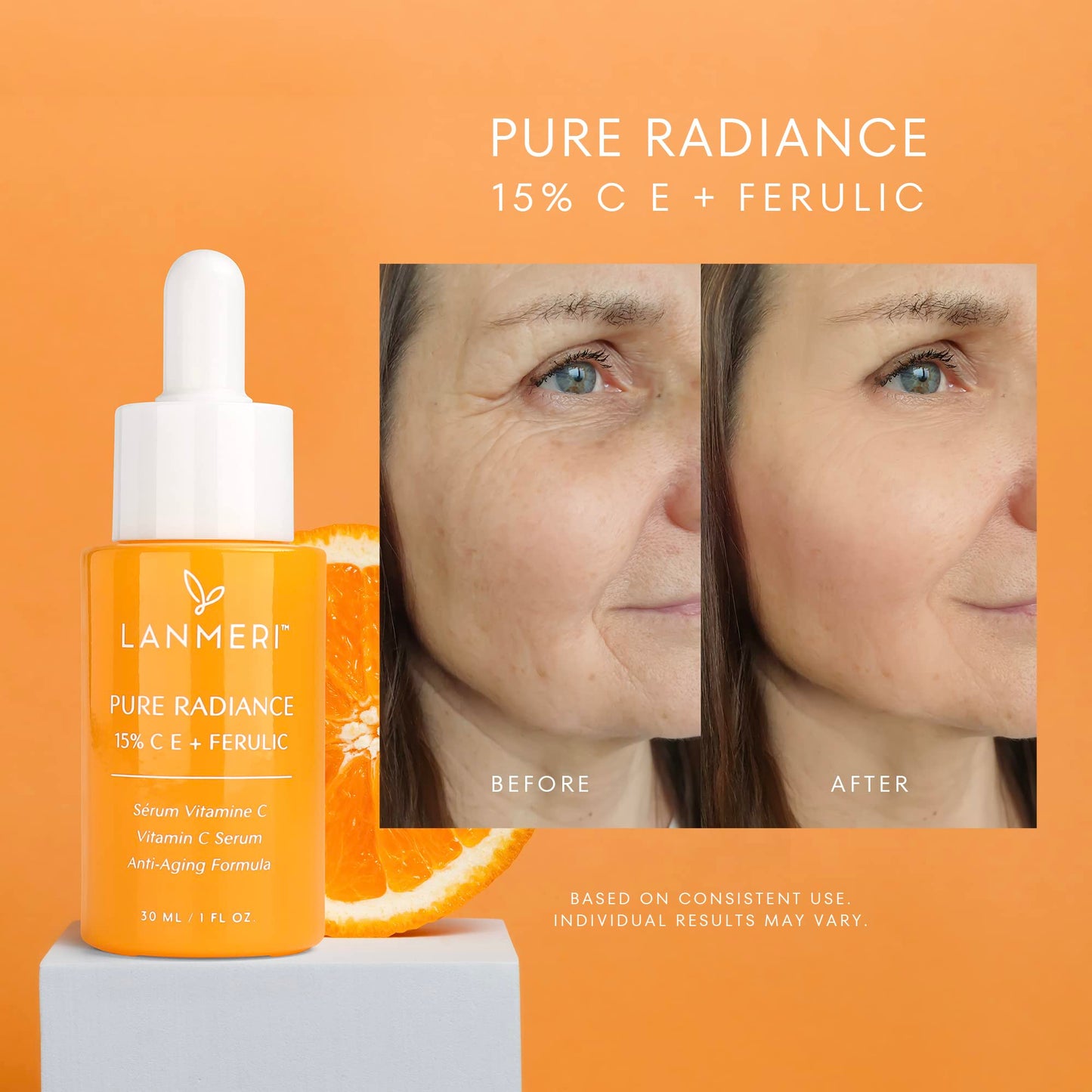 Vitamin C Face Serum - CE Ferulic Facial Serum with 15% Pure L-Ascorbic Acid, Ferulic Acid, Vitamin E, & Hyaluronic Acid - Anti Aging, Anti Wrinkle Skin Brightening Serum, 30ml/1oz.