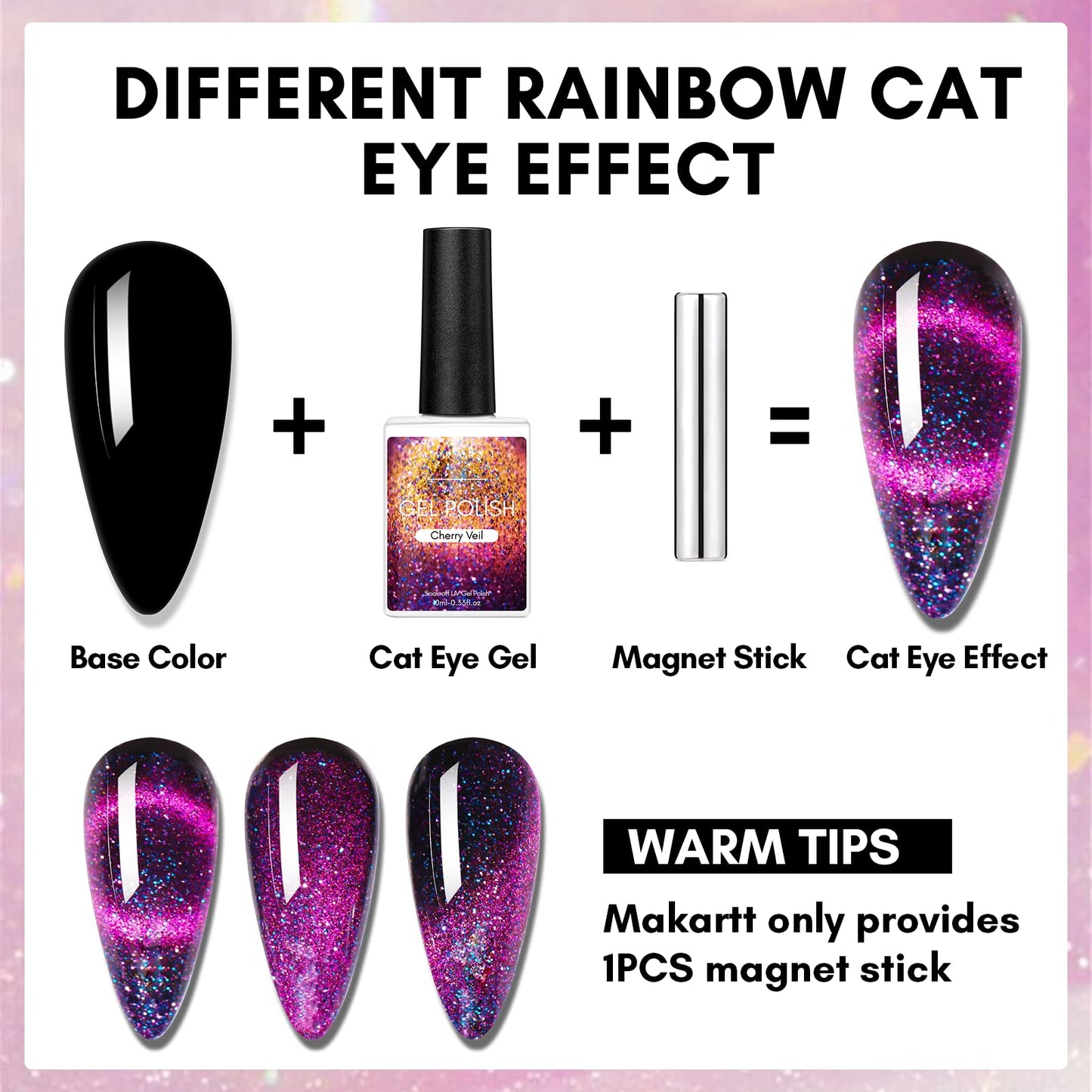 Makartt Gel Nail Polish, Black Hole Cat Eye Gel Polish 10ml Sparkly Cat Eye Glitter Spring Gel Polish with Magnet Stick Soak Off UV/LED Manicure Nail Art Designs-Cherry Veil