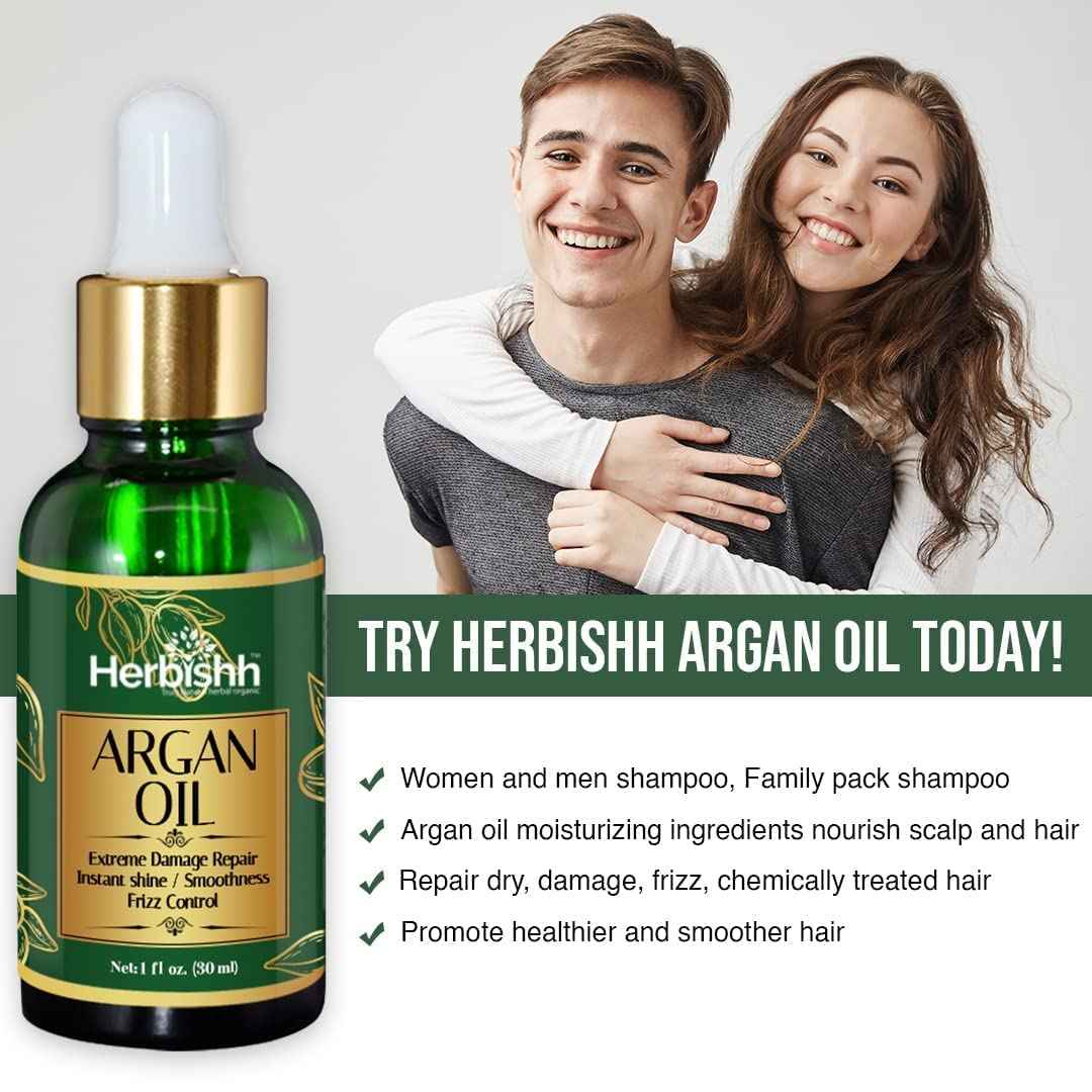 Herbishh Combo Hair Color Shampoo for Gray Hair (Black) 500ml + Argan Hair Oil 30ml