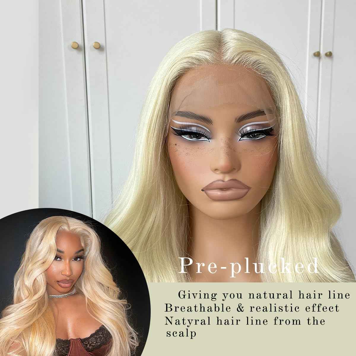 MITIMES 613 Glueless HD Lace Front Wig Pre Plucked Blonde Transparent Lace Frontal Wig Synthetic Long Body Wave Lace Front Wig With Natural Hairline