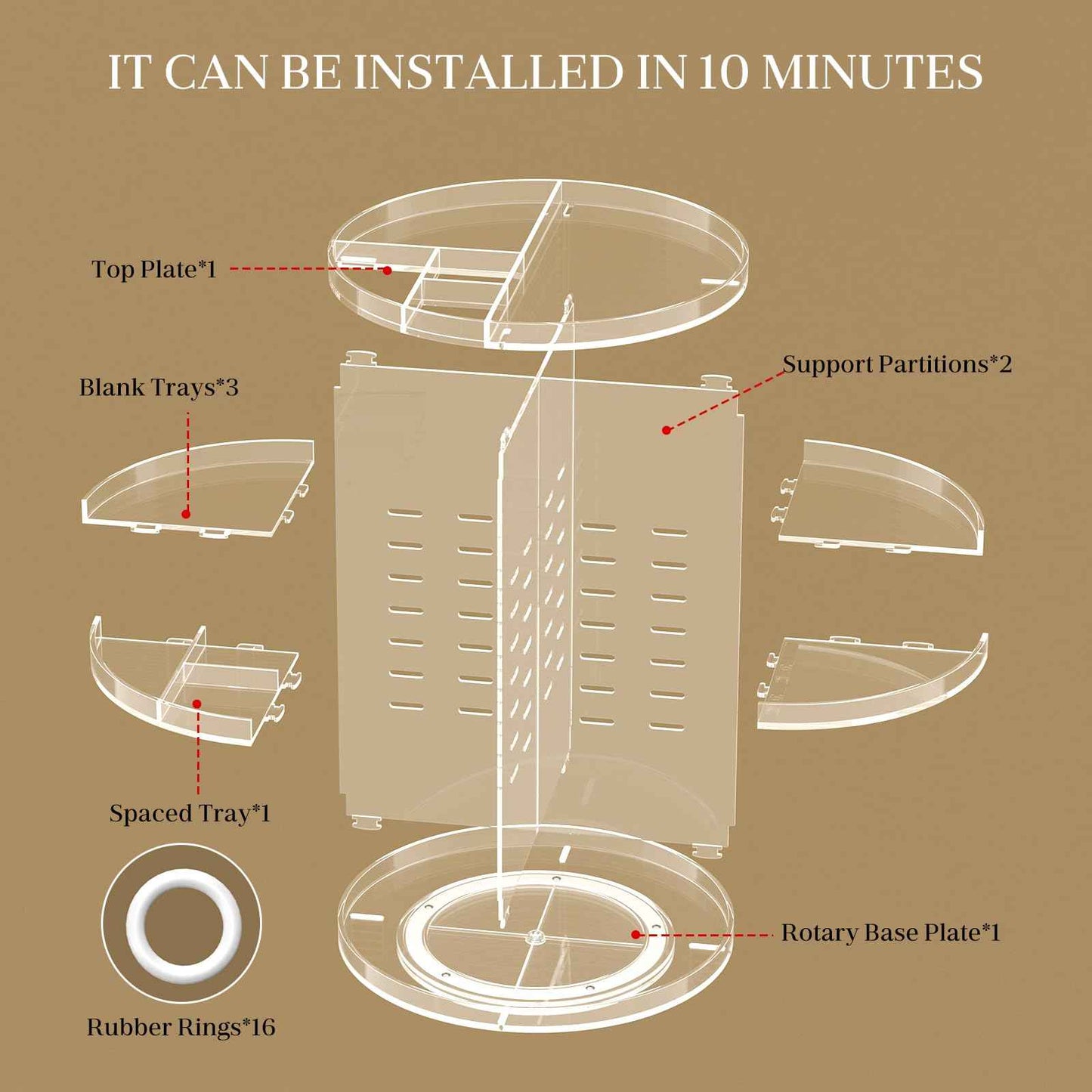 HEMTROY Makeup Organizer 360 rotating, Adjustable Skincare Organizer with Brush Holder, Cosmetics Display Cases for Vanity Bathroom Countertop Large Capacity Carousel Make up Caddy Shelf (Transparent)