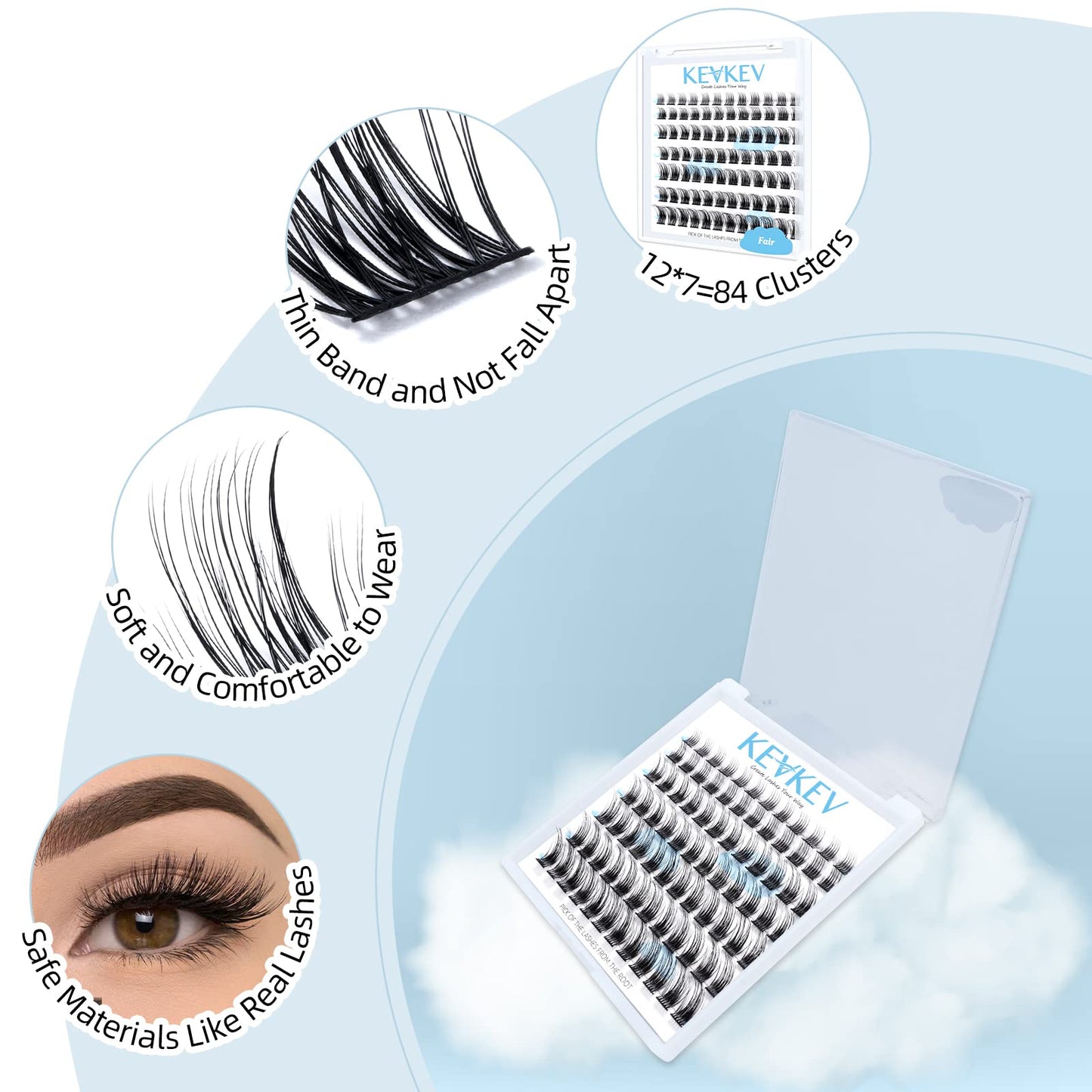 Lash Clusters 84 Pcs Cluster Lashes Eyelash Clusters DIY Cluster Eyelash Extensions Individual Lashes Thin Band & Soft (Fair,C-8-16mix)