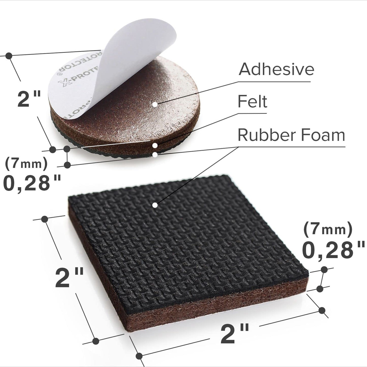 16 PCS 2" Non-Slip Furniture Pads X-Protector - Premium Furniture Grippers! Self-Adhesive Rubber Feet for Furniture Feet - Ideal Non-Skid Furniture Pads Floor Protectors to Keep Furniture in Place!