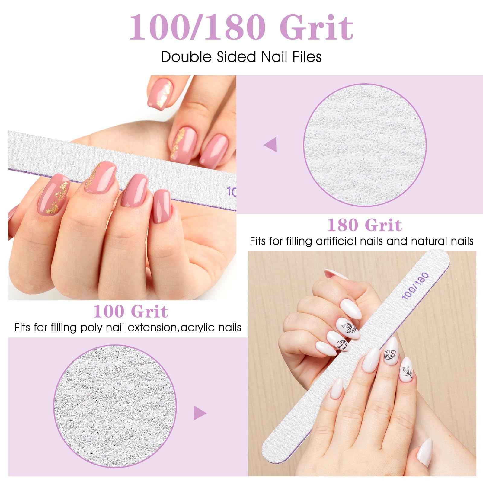 200 Pcs Nail Files 100/180 Grit Double Sides Emery Boards Reusable Nail Files for Acrylic Nails Professional Manicure Tools for Natural Nails Acrylic Nails Home and Salon Supplies (Oval)