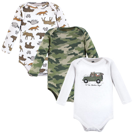 Hudson Baby Unisex Baby Cotton Long-Sleeve Bodysuits, Animal Adventure 3-Pack, Preemie