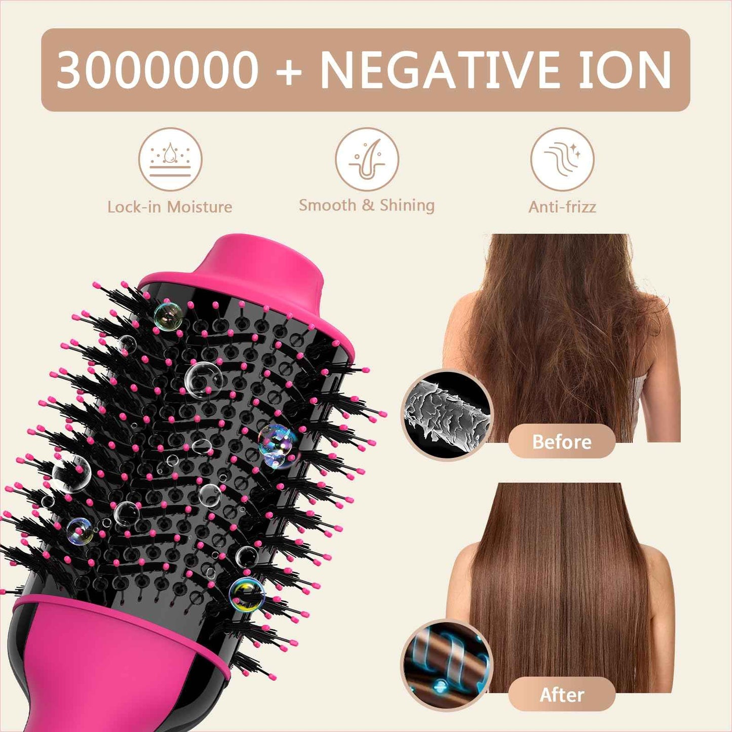 Hair Dryer Brush Blow Dryer in One, Upgraded 4 in 1 Hair Dryer and Styler Volumizer with Negative Ion Anti-frizz Ceramic Titanium Barrel Hot Air Hair Straightener Brush