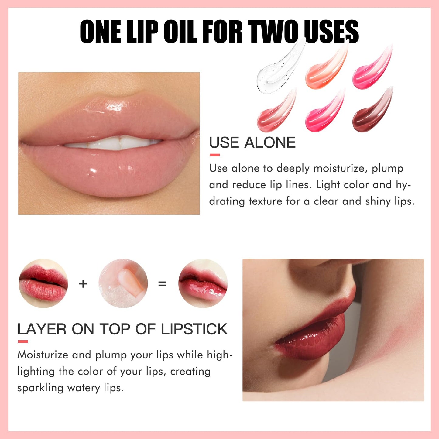 BEFIVECOK 2PCS Lip Oil Set, Hydrating Lip Glow Oil Lip Plumper Gloss, Tinted Lip Oils Transparent Long Lasting Non-sticky Lip Gloss, Plumping Lip Gloss Lip Care Kit (Raspberry & Cherry)