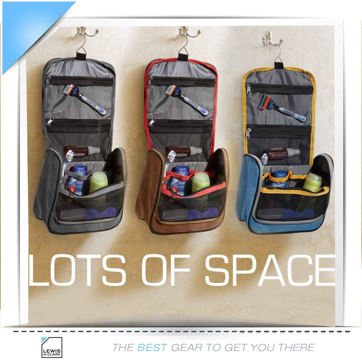 Lewis N. Clark Brushed Twill Hanging Toiletry Kit Bag for Travel Accessories, Shampoo, Cosmetics + Personal Items, Gray