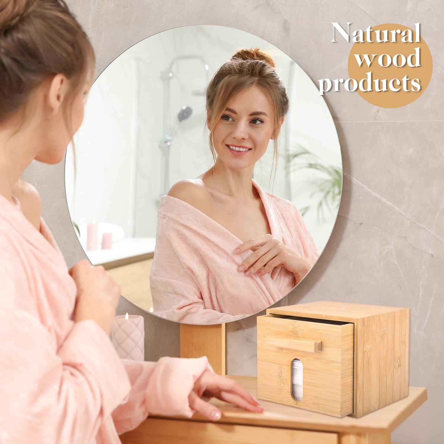 Catekro Bamboo Desk Organizer for Face Towel, Disposable Face Towel Storaged with Luxe Bamboo Box, Bamboo Box Multifunctional Bamboo Storage Box for Facial Towels