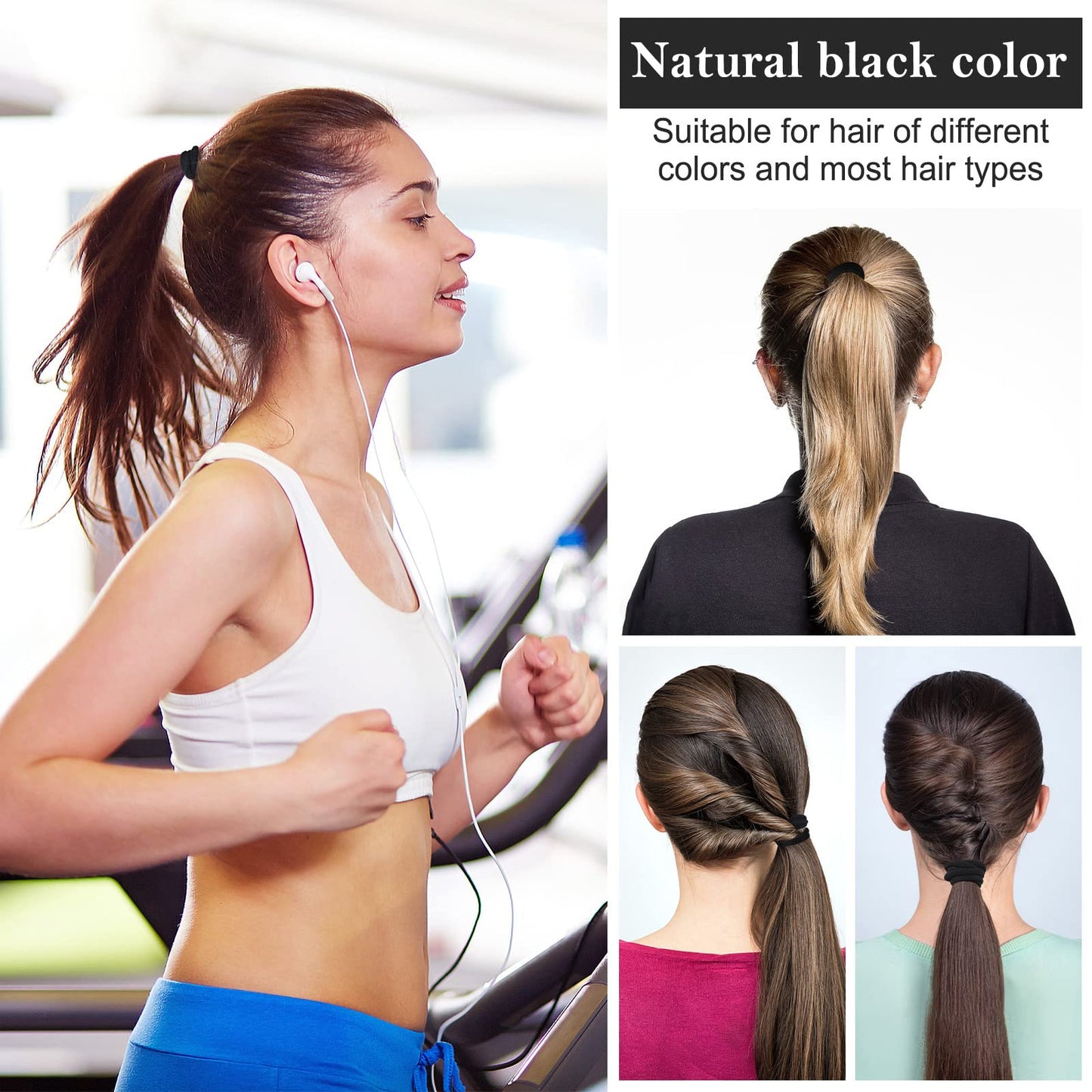 100PCS 2 Inches Black Hair Ties for Women Girls, Sublaga Seamless Thick Black Hair Band, Elastic Hair Ties No Damage Ponytail Holder (Black)