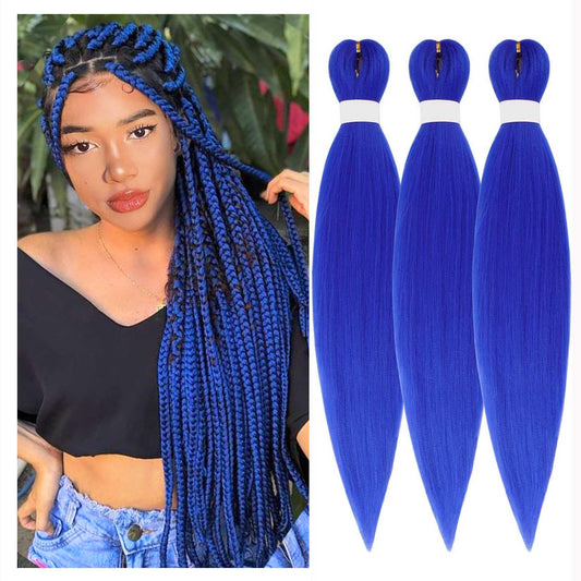 Pre Stretched Braiding Hair Pre Stretched Hair for Braiding Dark Blue Colors Professional Hair Extensions 3 Pcs Crochet Hair for Women Yaki Braiding Hair 26 Inches (#Blue)