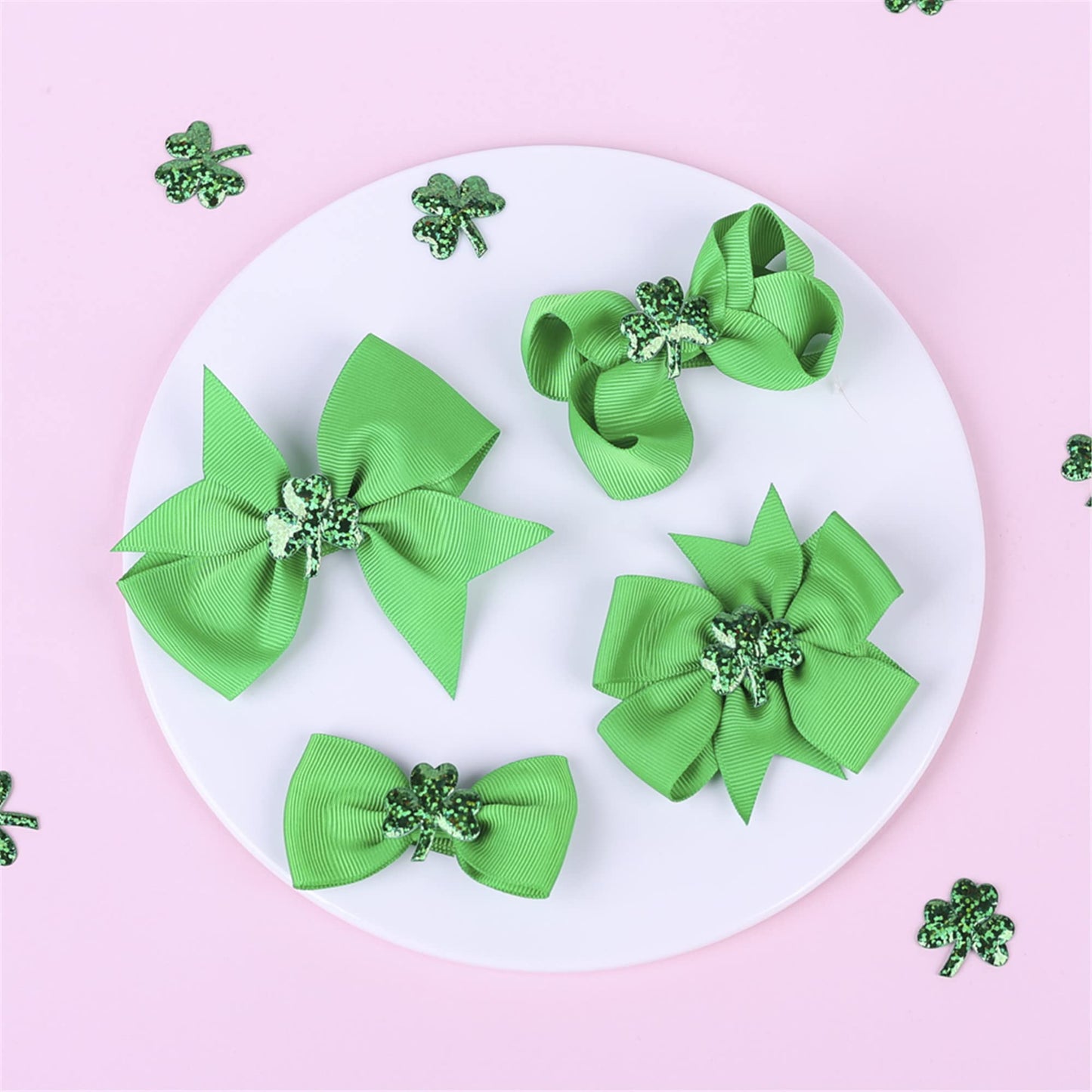 St. Patrick's Day Green Party Accessory Green Shamrock Hair Band Bow Hairpin Hairclips(SPJ1) (St. Patrick's B)